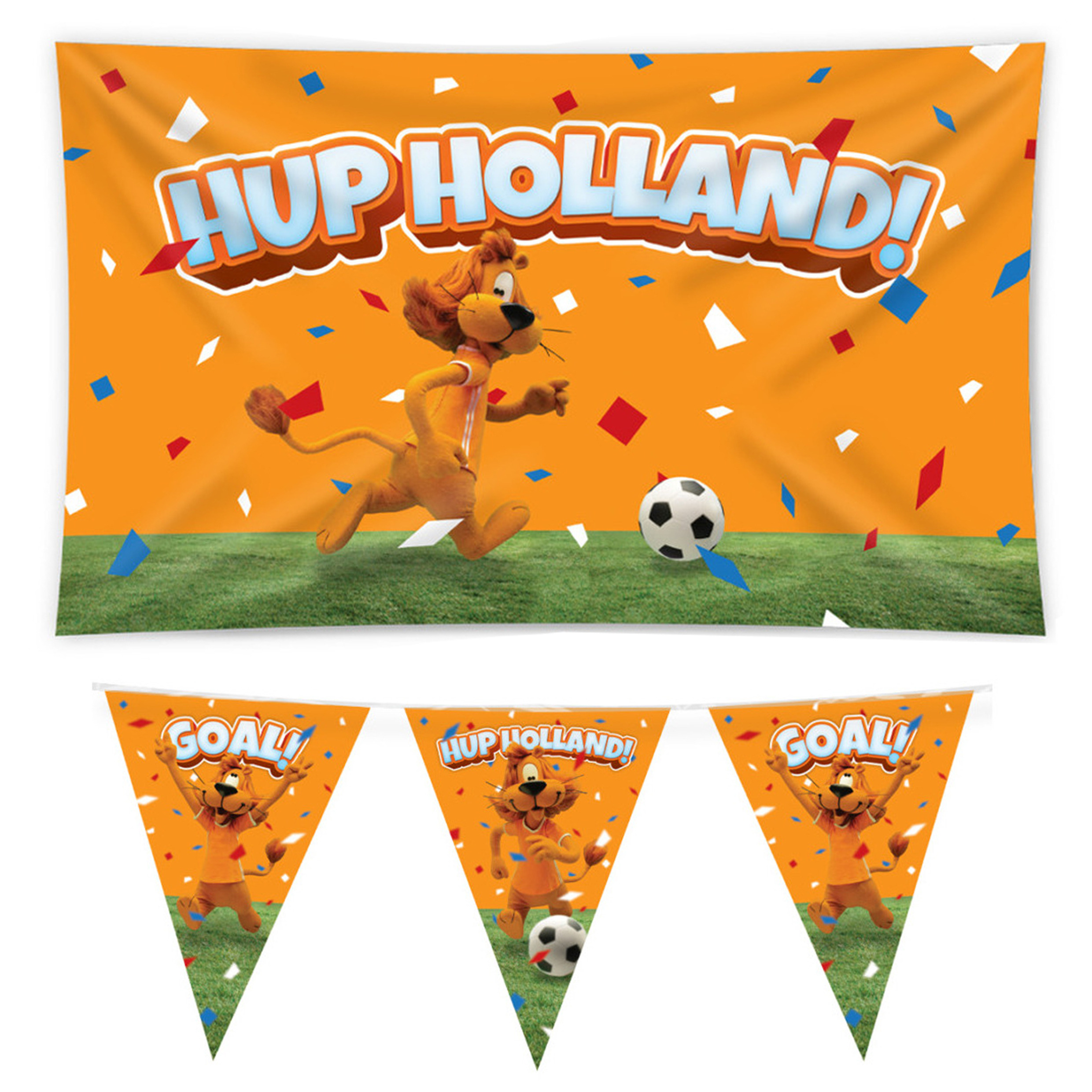 Loeki EK-WK versier pakket 2x vlaggenlijn 10m gevelvlag 100 x 150 cm oranje