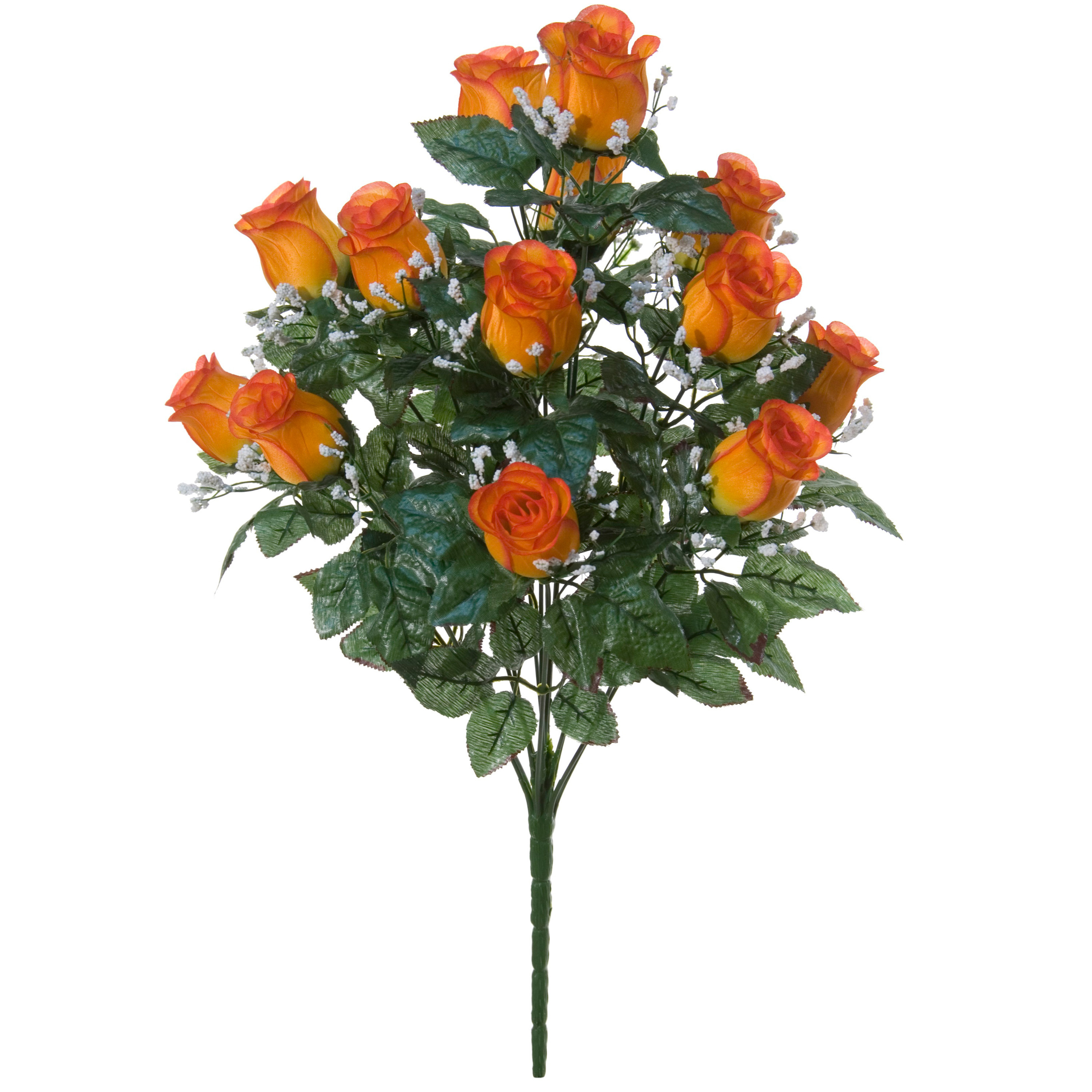 Louis Maes Kunstbloemen boeket rozen-gipskruid oranje H56 cm Bloemstuk Bladgroen