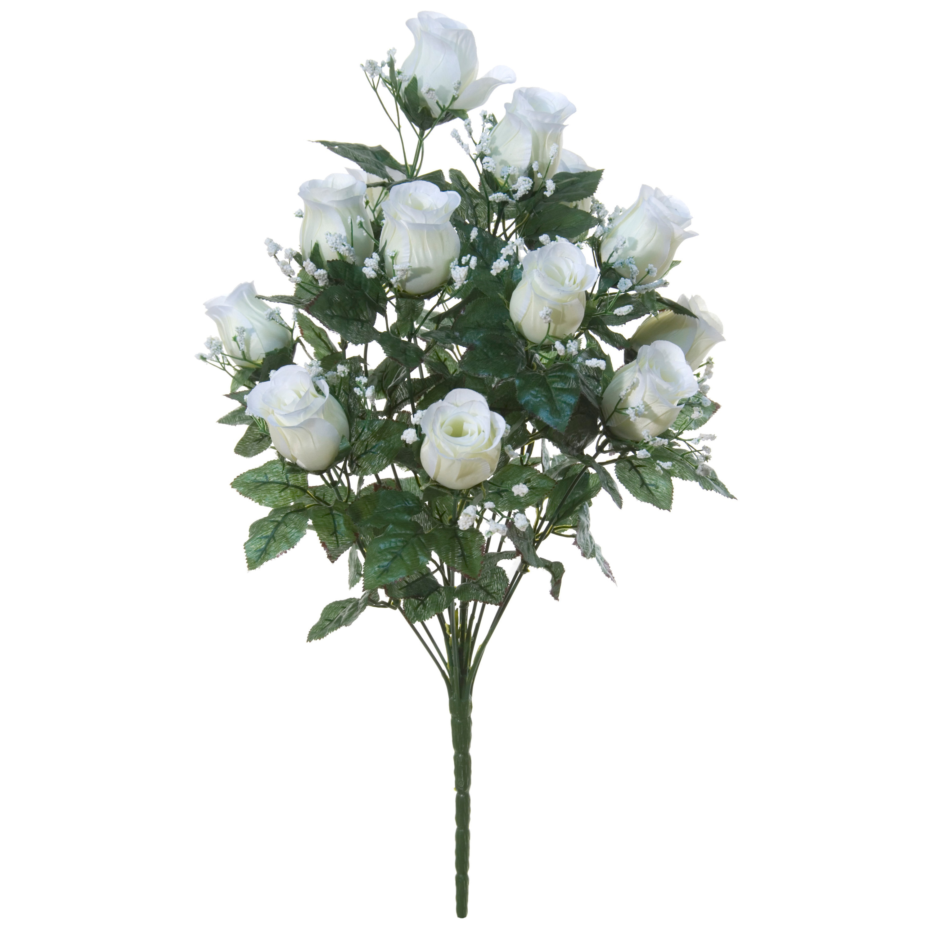 Louis Maes Kunstbloemen boeket rozen-gipskruid wit H56 cm Bloemstuk Bladgroen