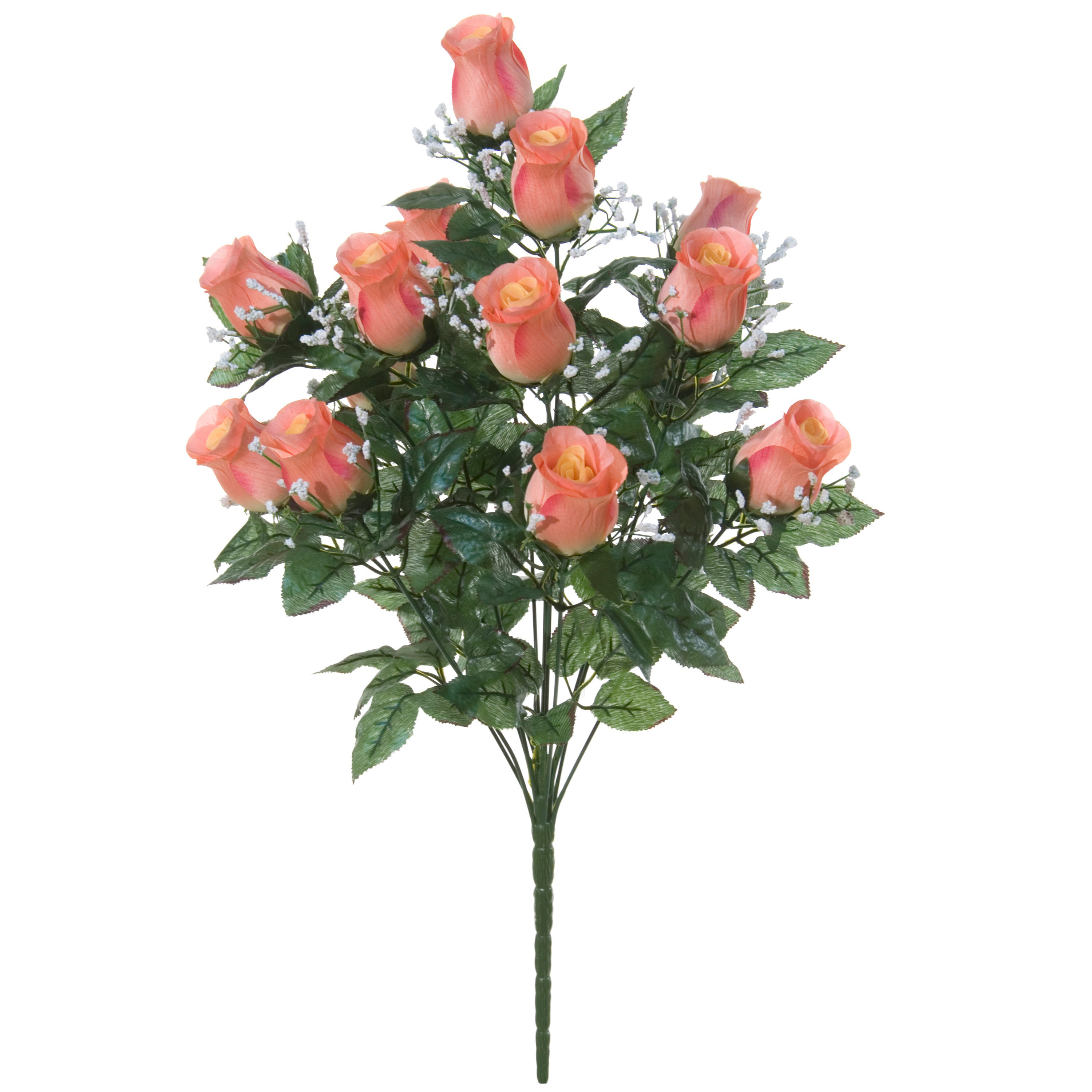 Louis Maes Kunstbloemen boeket rozen-gipskruid zalmroze H56 cm Bloemstuk Bladgroen