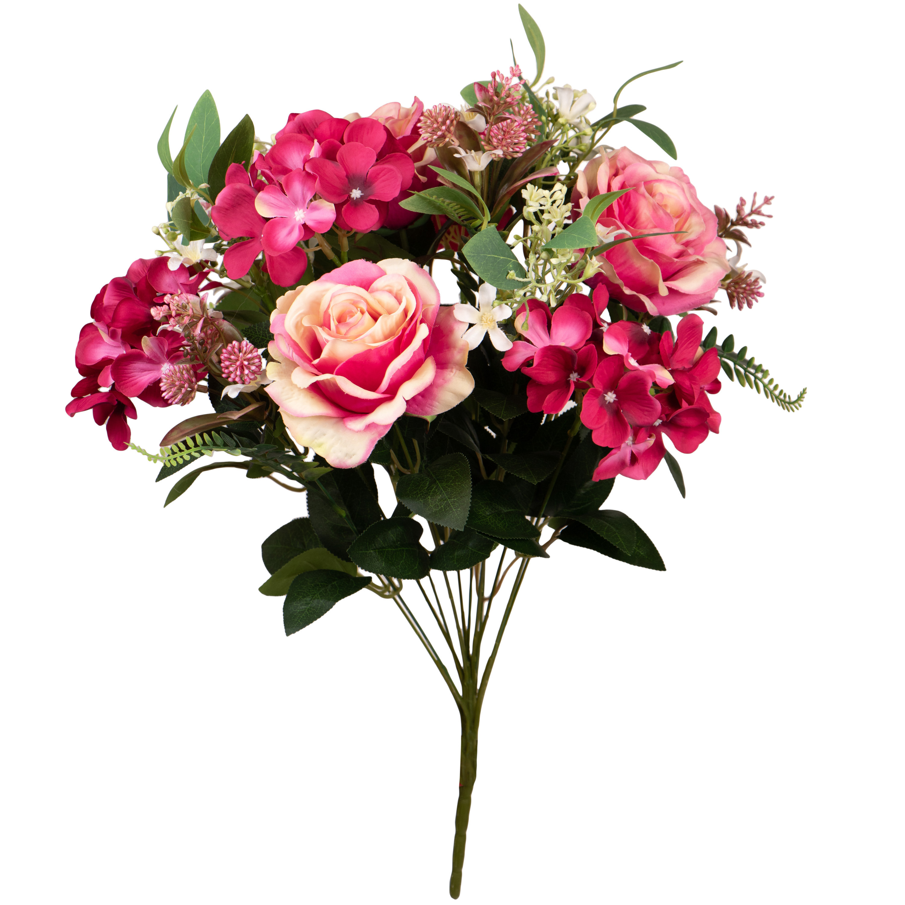 Louis Maes Kunstbloemen boeket rozen-hortensia met bladgroen roze H52 cm Bloemstuk
