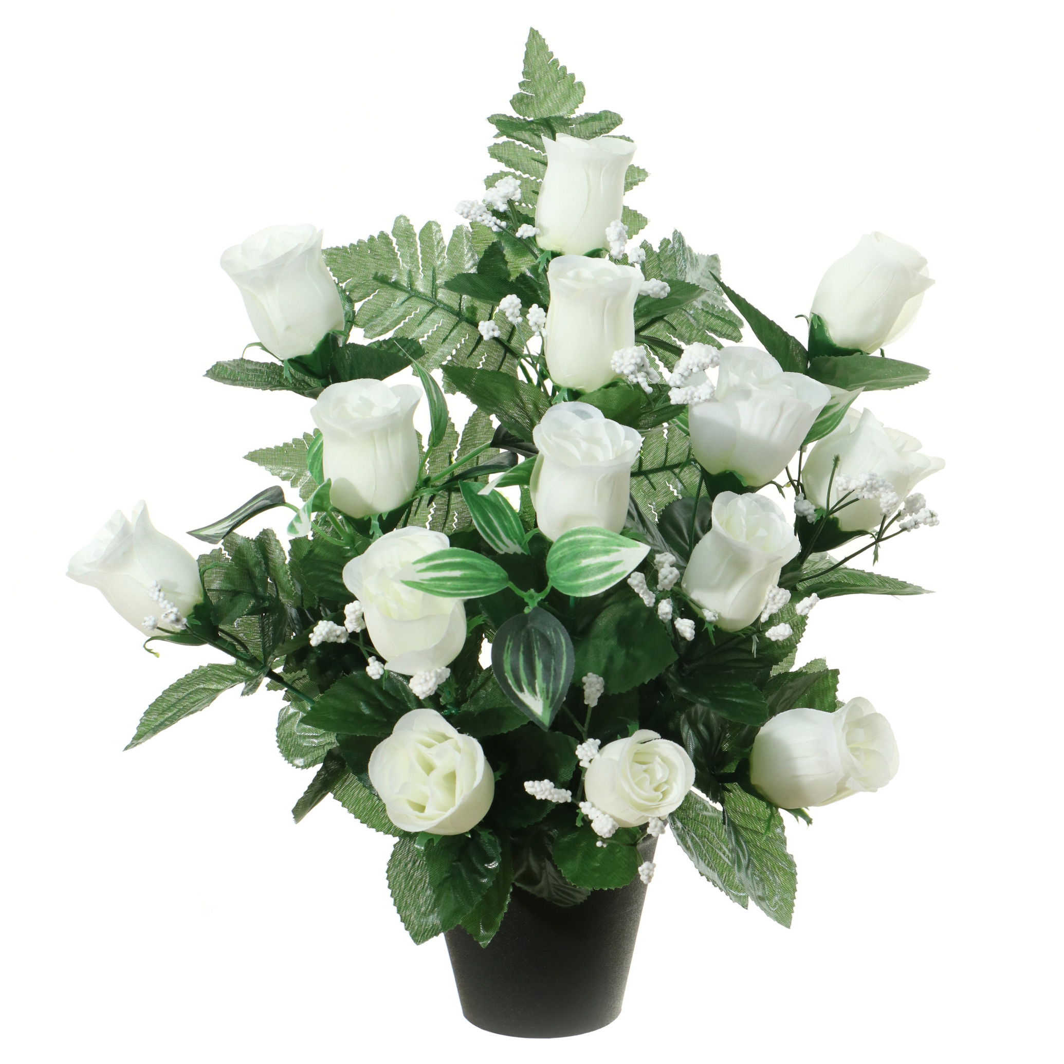Louis Maes Kunstbloemen in pot wit H35 cm Bloemstuk ornament rozen-gipskruid met bladgroen