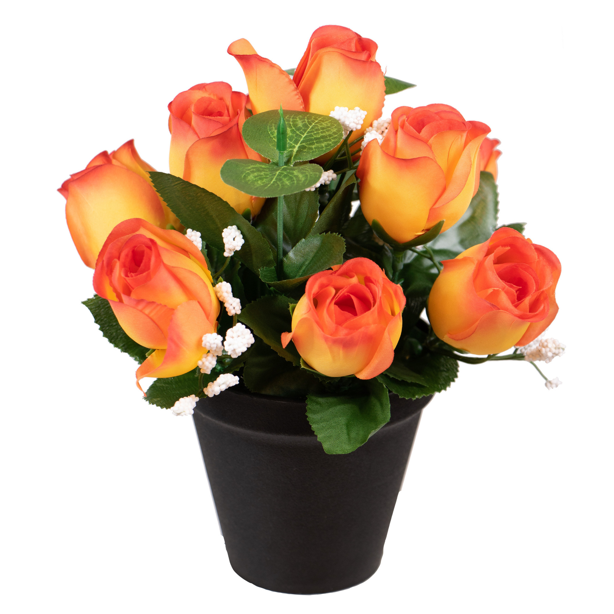 Louis Maes Kunstbloemen klein boeketje rozen in pot oranje H25 cm Bloemstuk Bladgroen