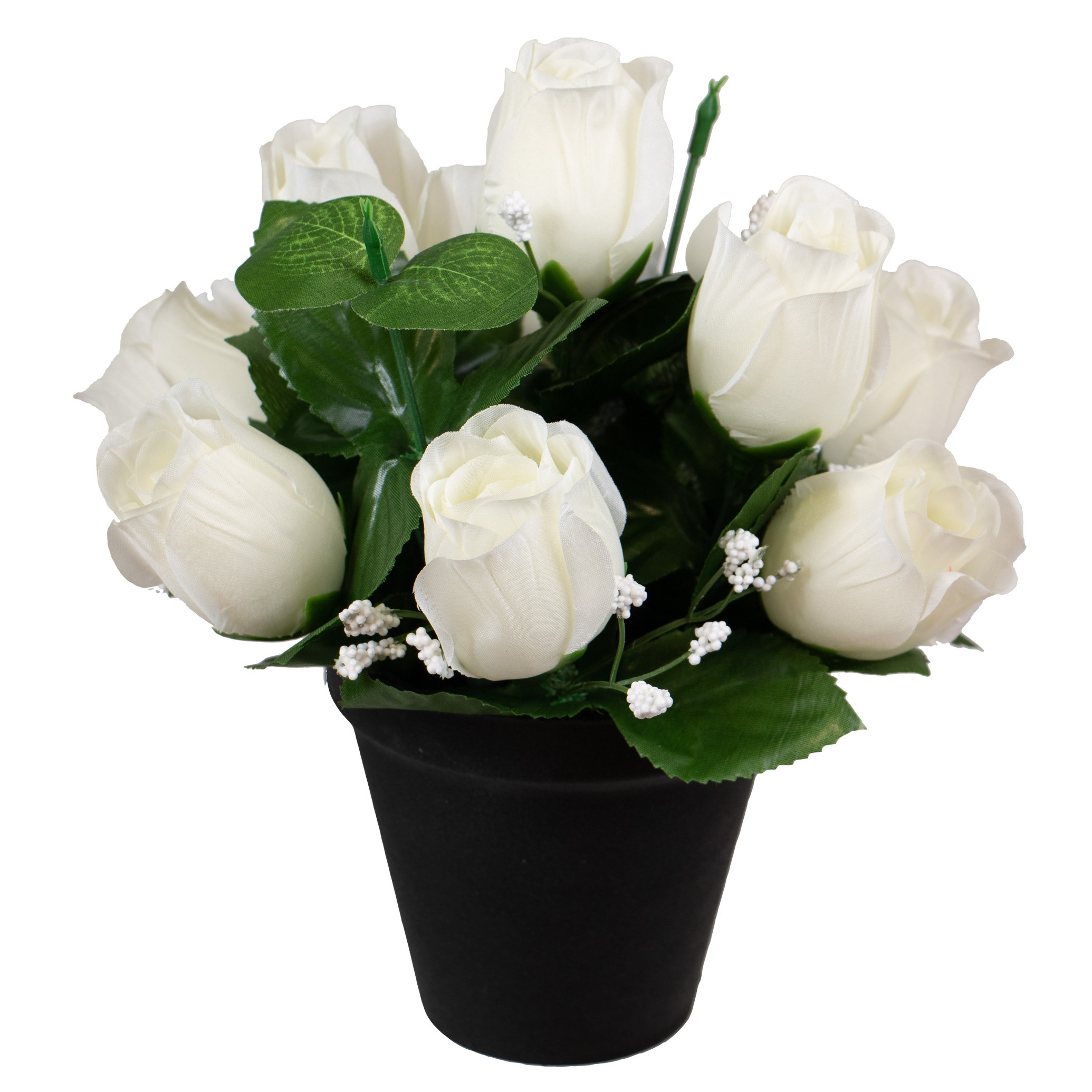 Louis Maes Kunstbloemen klein boeketje rozen in pot wit H25 cm Bloemstuk Bladgroen