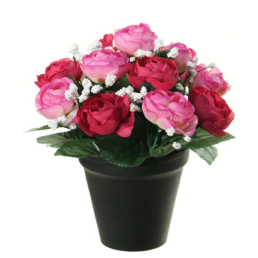 Louis Maes Kunstbloemen plant in pot roze-wit tinten 20 cm Bloemenstuk ornament