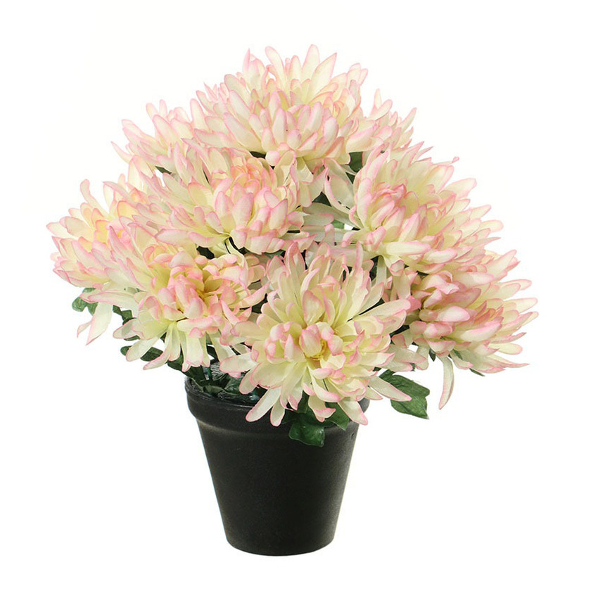 Louis Maes Kunstbloemen plant in pot roze-wit tinten 28 cm Bloemenstuk ornament - Chrysanten