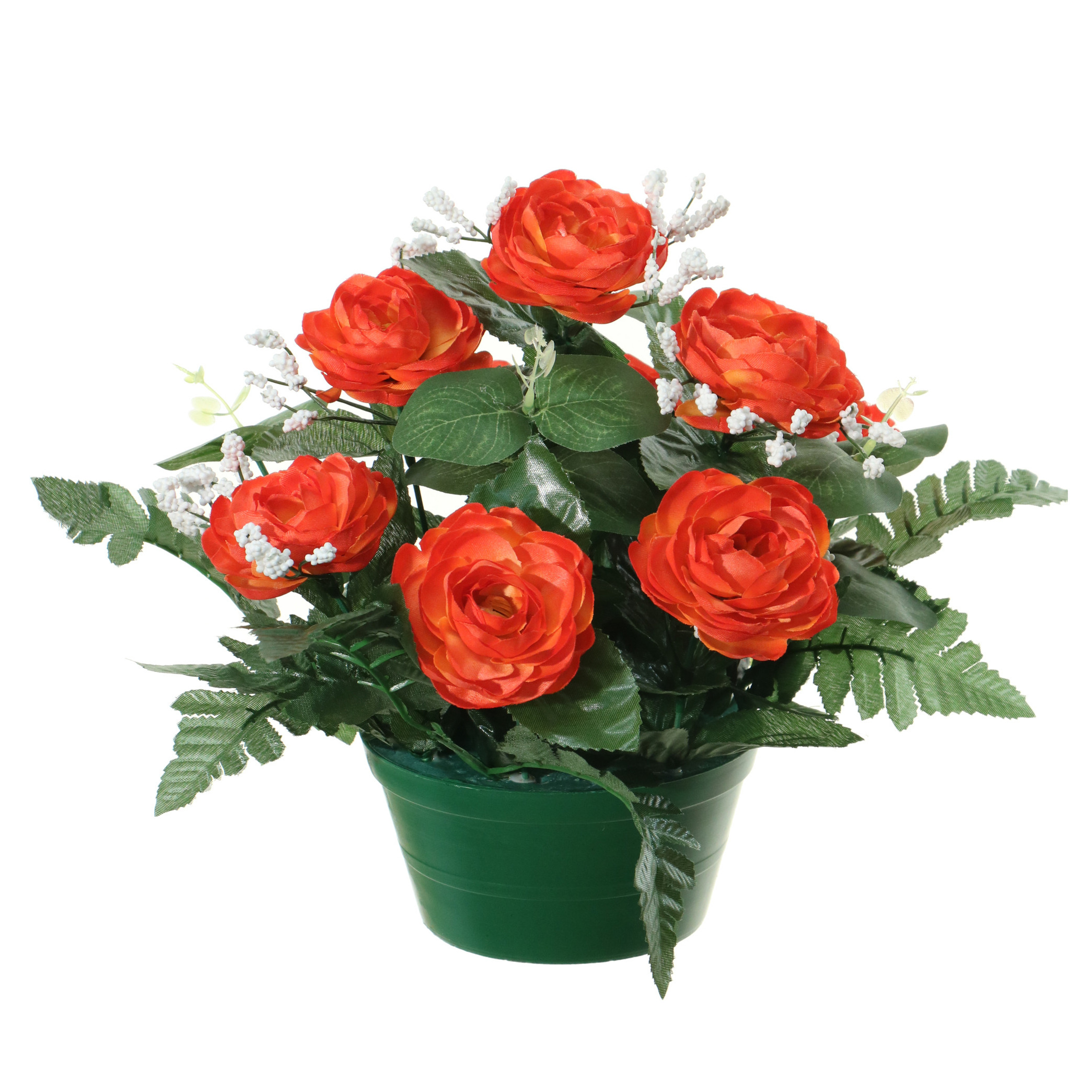 Louis Maes Kunstbloemen plantje in pot rood 25 cm Bloemstuk ornament rozen met bladgroen