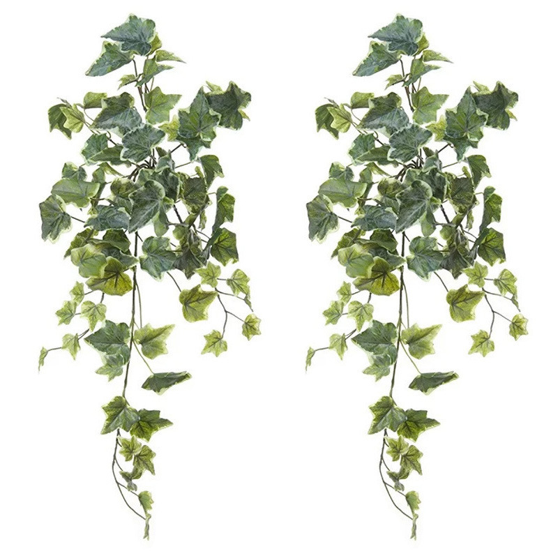 Louis Maes kunstplant met blaadjes hangplant Klimop-hedera 2x groen-wit 58 cm