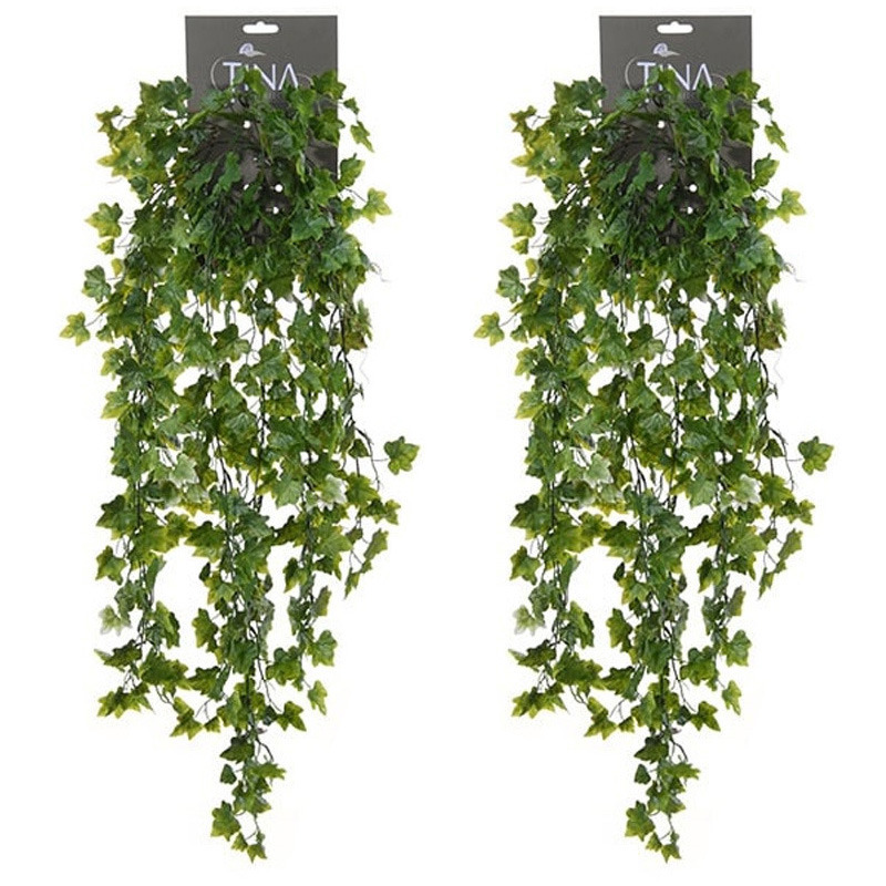 Louis Maes kunstplant met blaadjes hangplant Klimop-hedera 2x groen-wit 80 cm