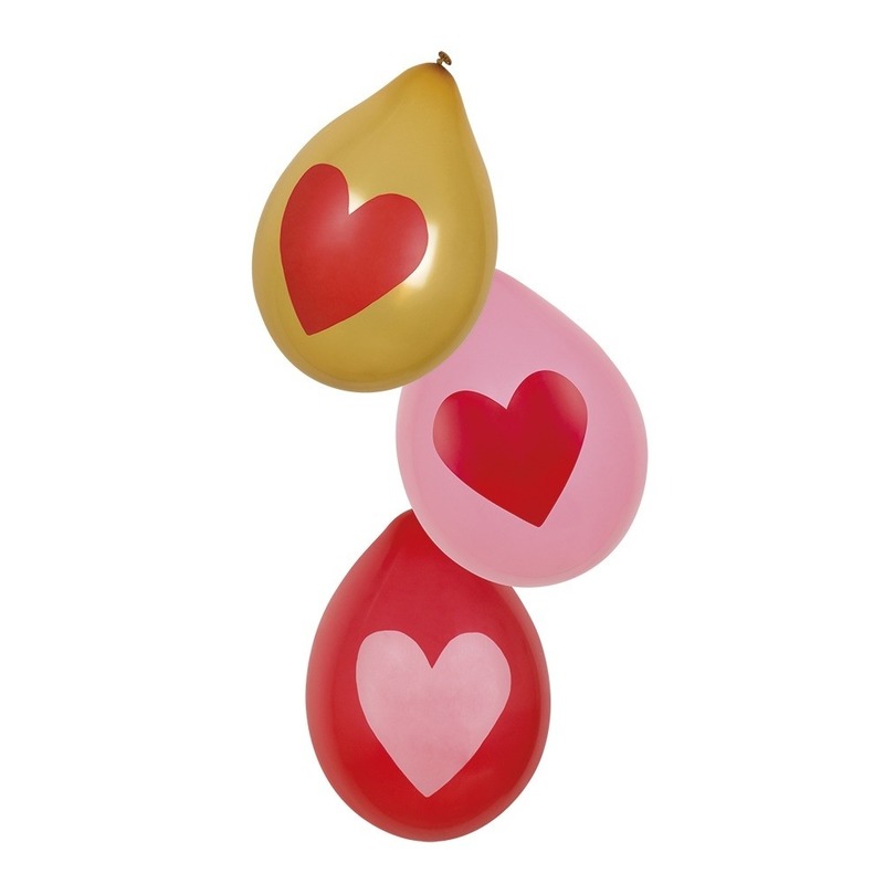 Love hartjes ballonnen rood, roze, goud 12x stuks