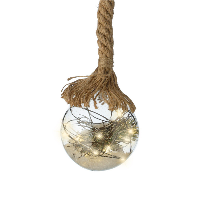 Lumineo kerstbal met led verlichting- D20 cm aan touw