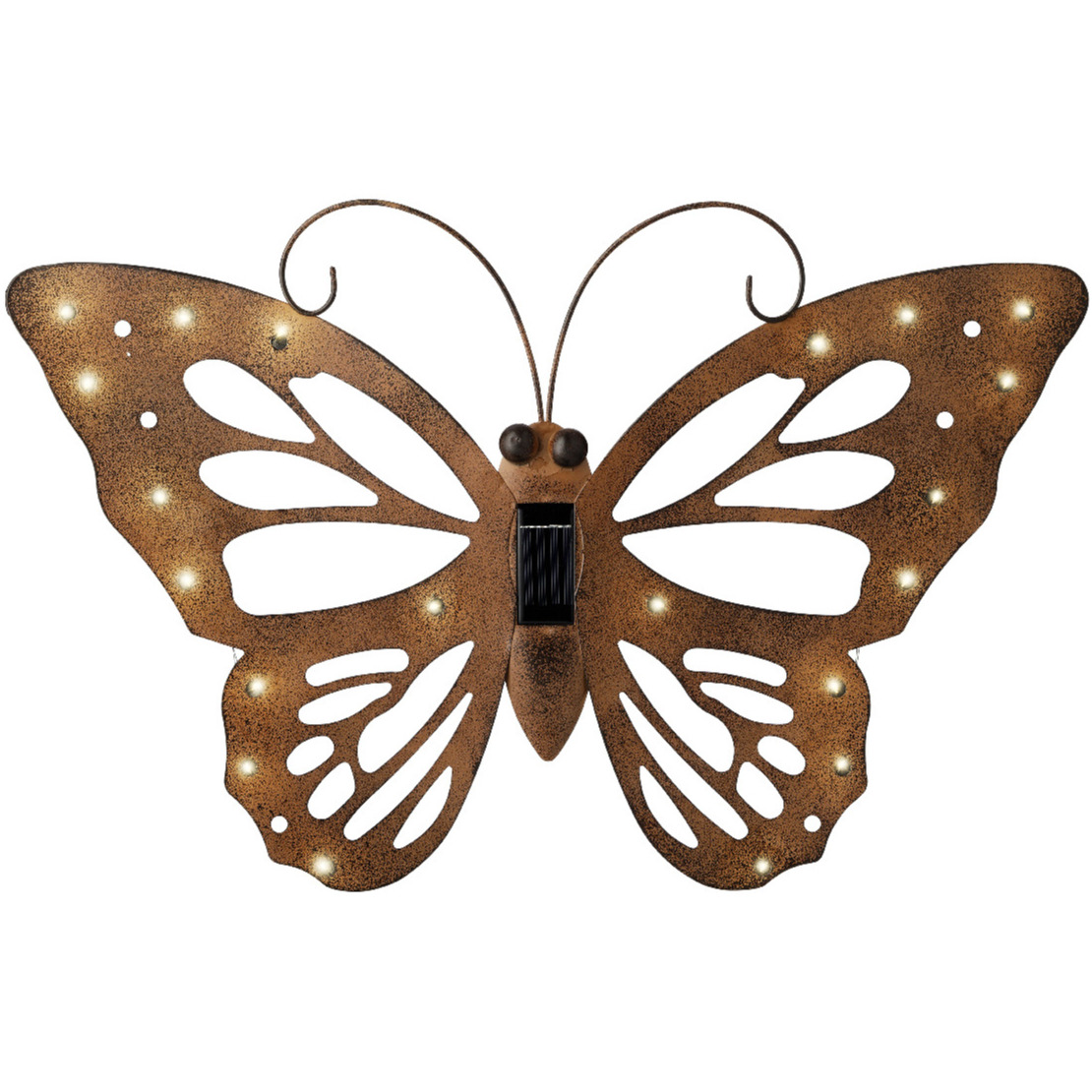 Lumineo tuindecoratie vlinder met solar verlichting 53 x 35 cm roestbruin tuinverlichting