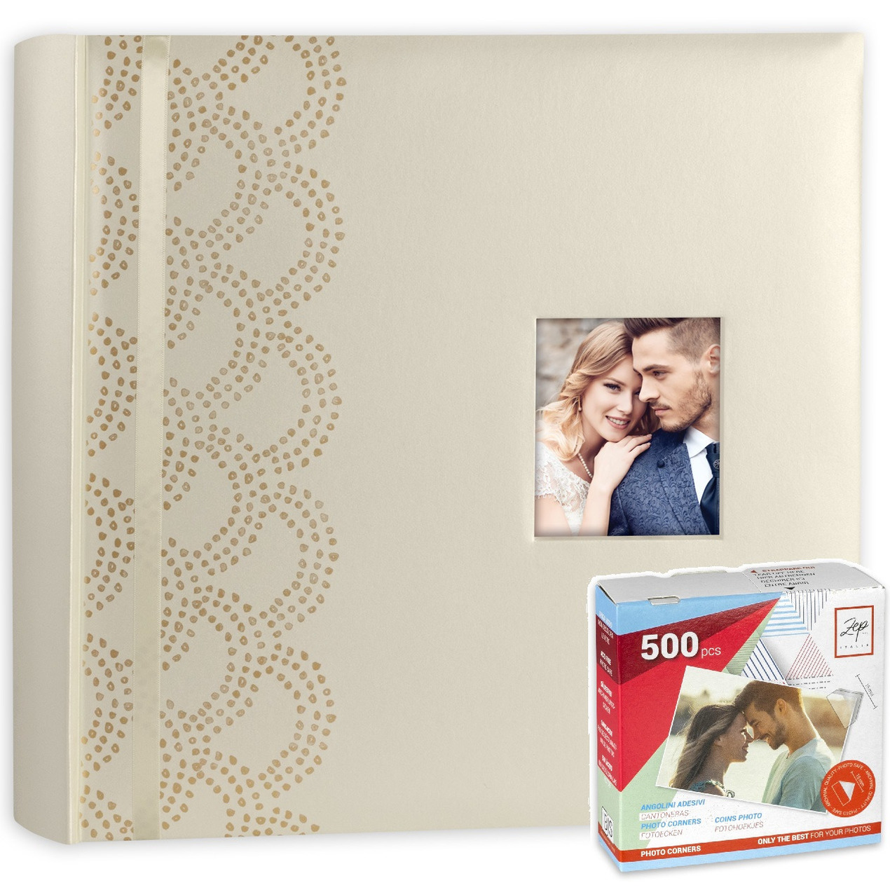 Luxe fotoboek-fotoalbum Anais bruiloft-huwelijk met 50 paginas goud 32 x 32 x 5cm inclusief plakkers
