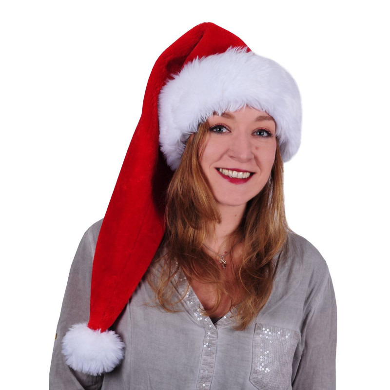 Luxe lange kerstmuts rood-wit van pluche voor volwassenen 70 cm