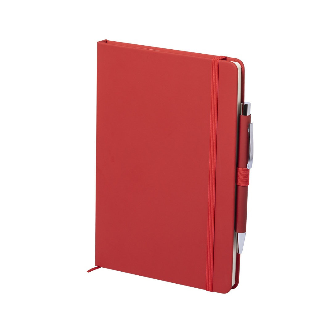 Luxe notitieboekje gelinieerd rood met elastiek en pen A5 formaat