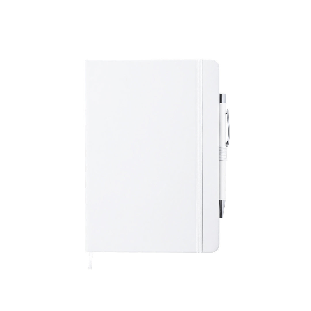Luxe notitieboekje gelinieerd wit met elastiek en pen A5 formaat