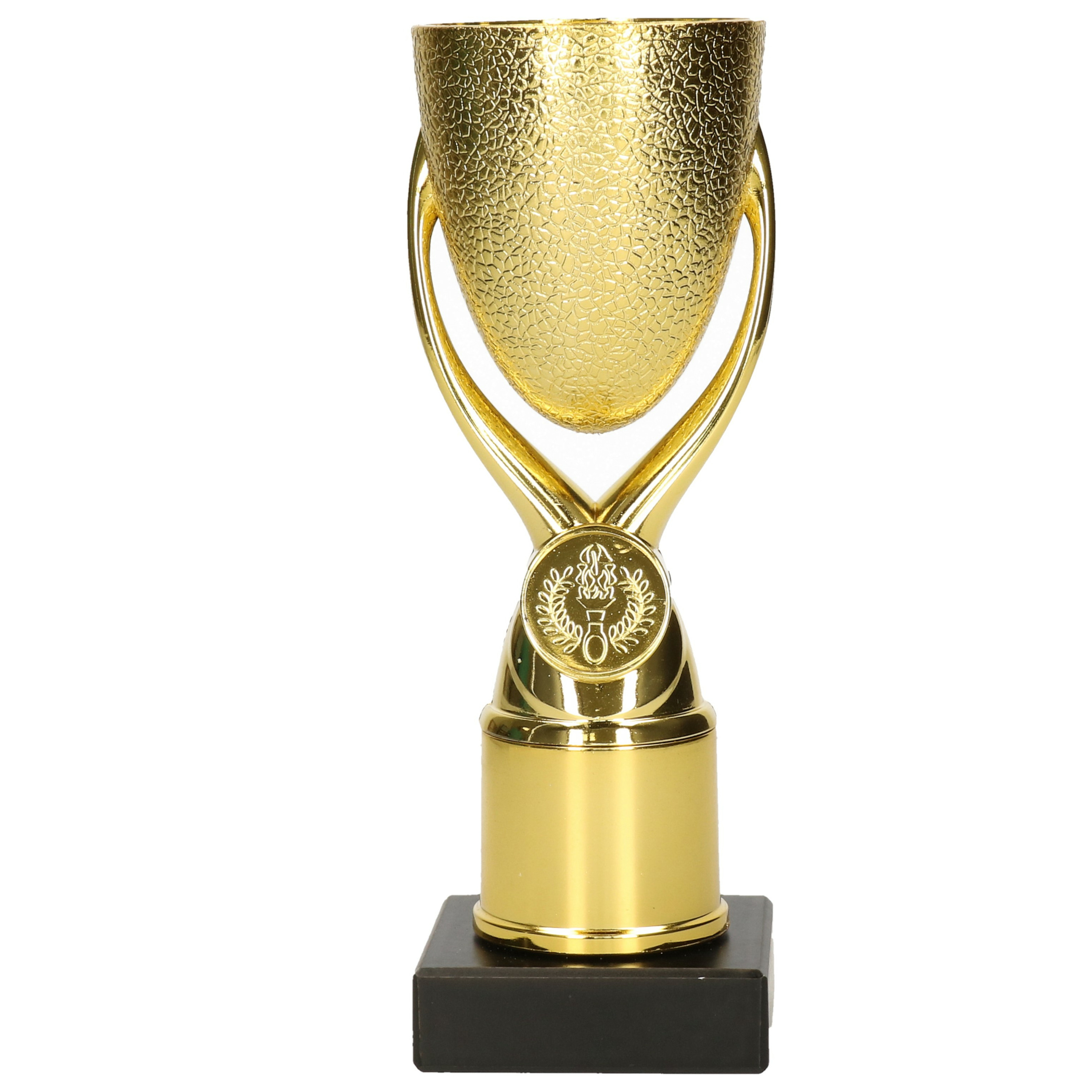 Luxe trofee-prijs beker goud kunststof 18,5 x 6,8 cmÂ sportprijs