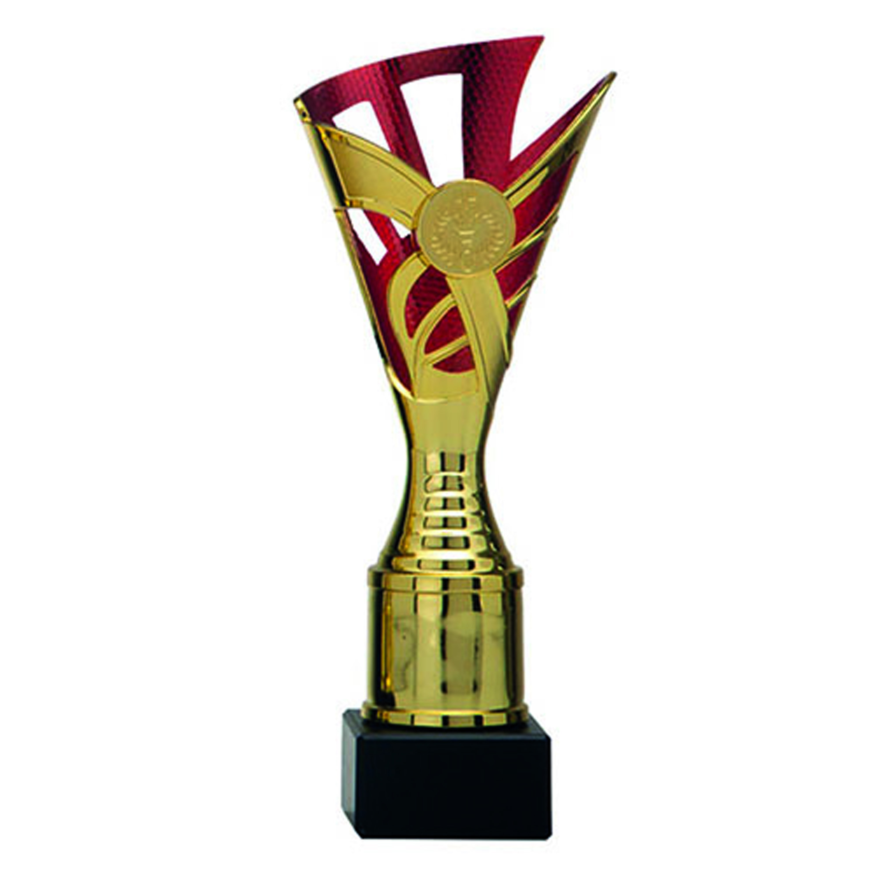 Luxe trofee-prijs beker goud-rood kunststof 18,5 x 9 cmÂ? sportprijs