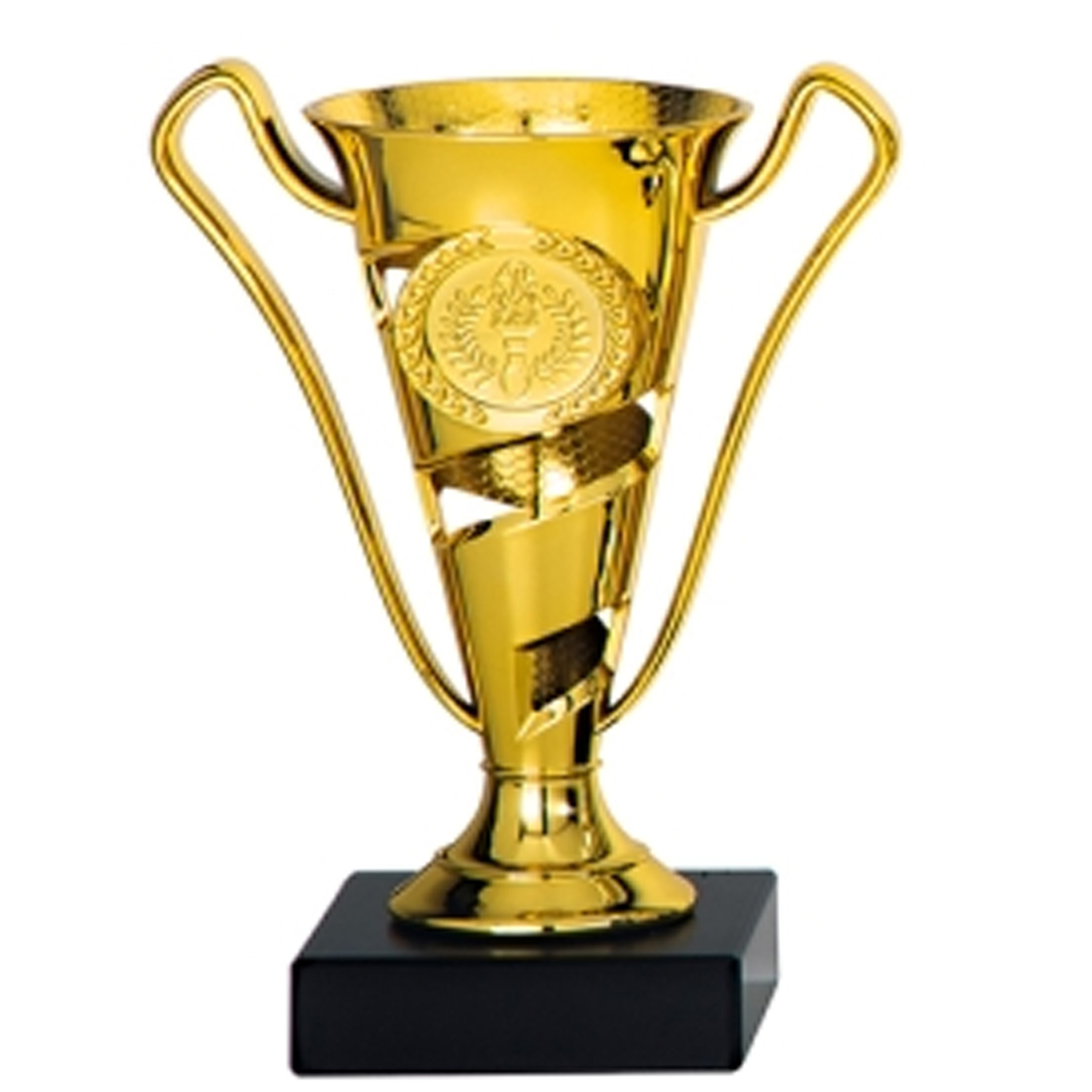 Luxe trofee-prijs beker met oren goud kunststof 17 x 11 cm sportprijs