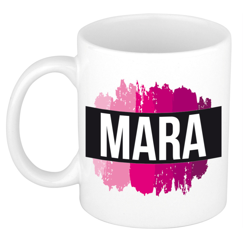 Mara naam-voornaam kado beker-mok roze verfstrepen Gepersonaliseerde mok met naam