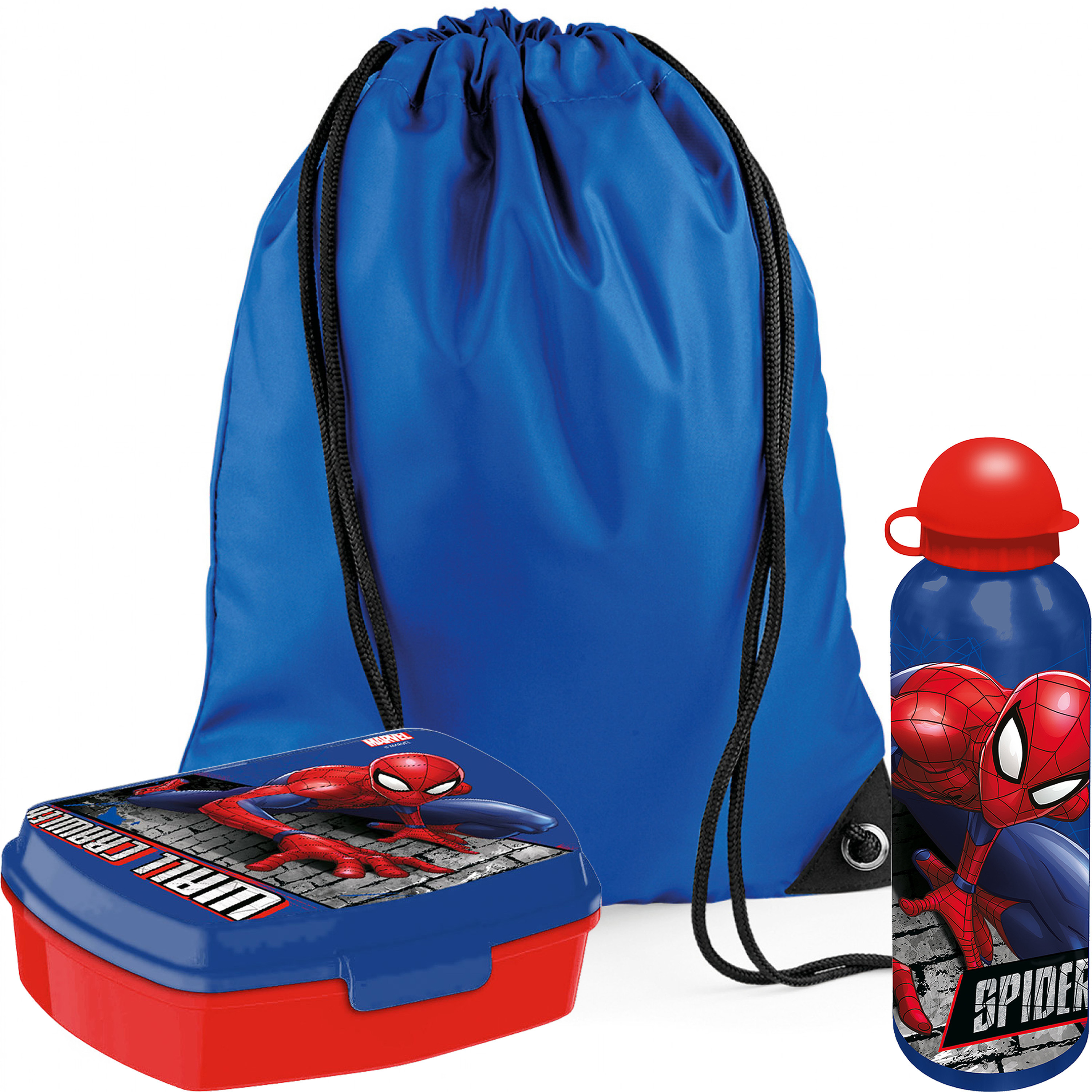 Marvel Spiderman lunchbox set voor kinderen 3-delig blauw incl. gymtas-schooltas