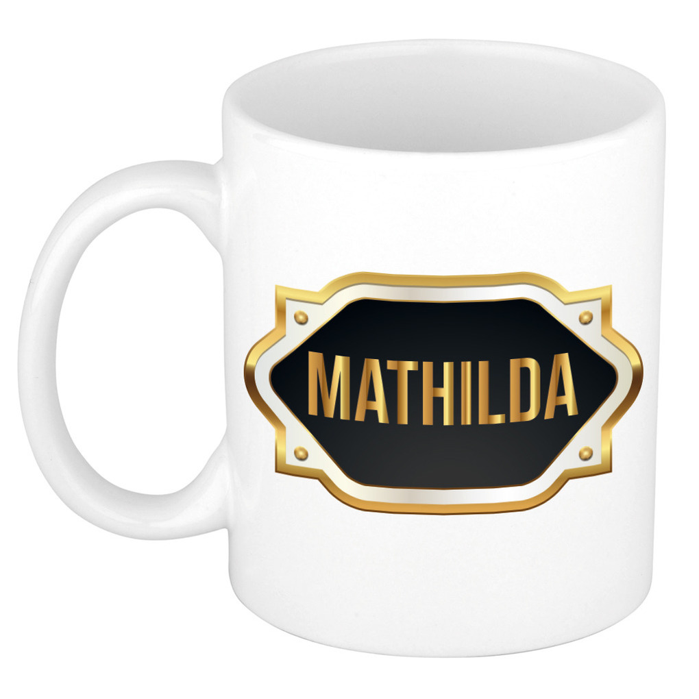 Mathilda naam-voornaam kado beker-mok met goudkleurig embleem