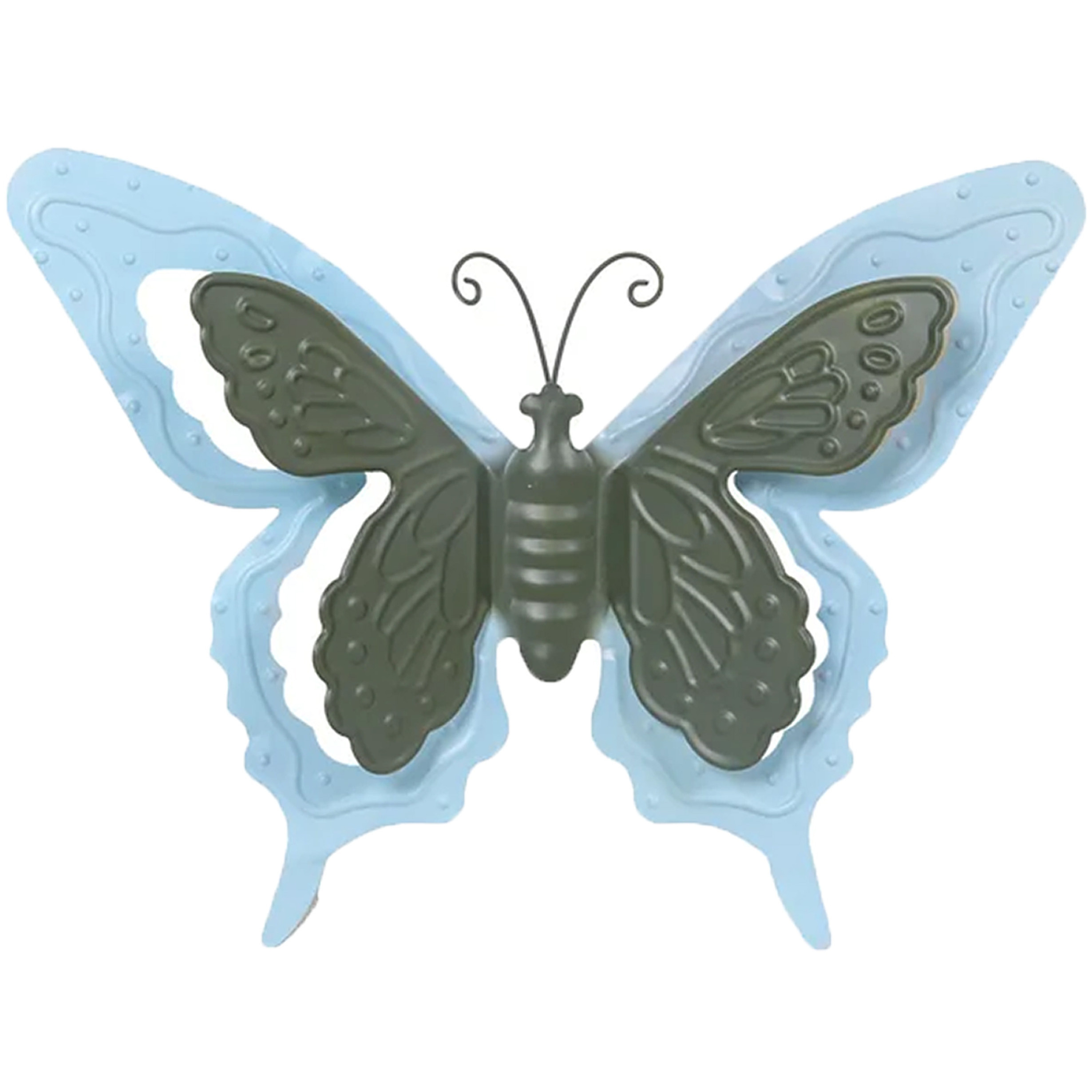 Mega Collections tuin-schutting decoratie vlinder metaal blauw 36 x 27 cm