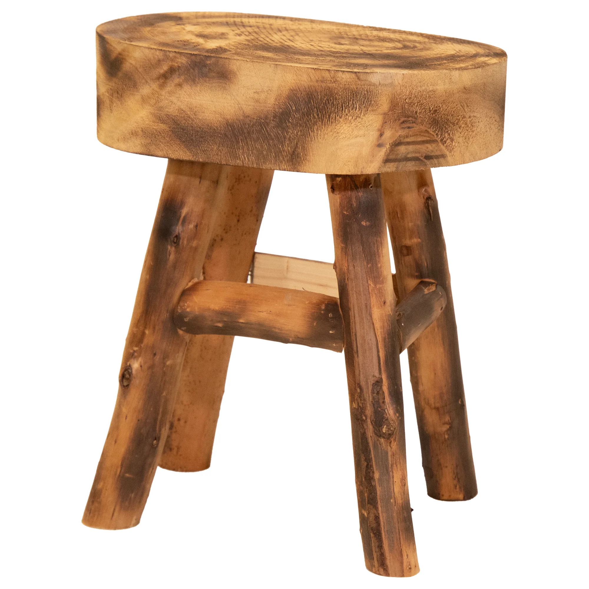Mega Collections Zit krukje-bijzet stoel hout lichtbruin D29 x H35 cm Voor kinderen