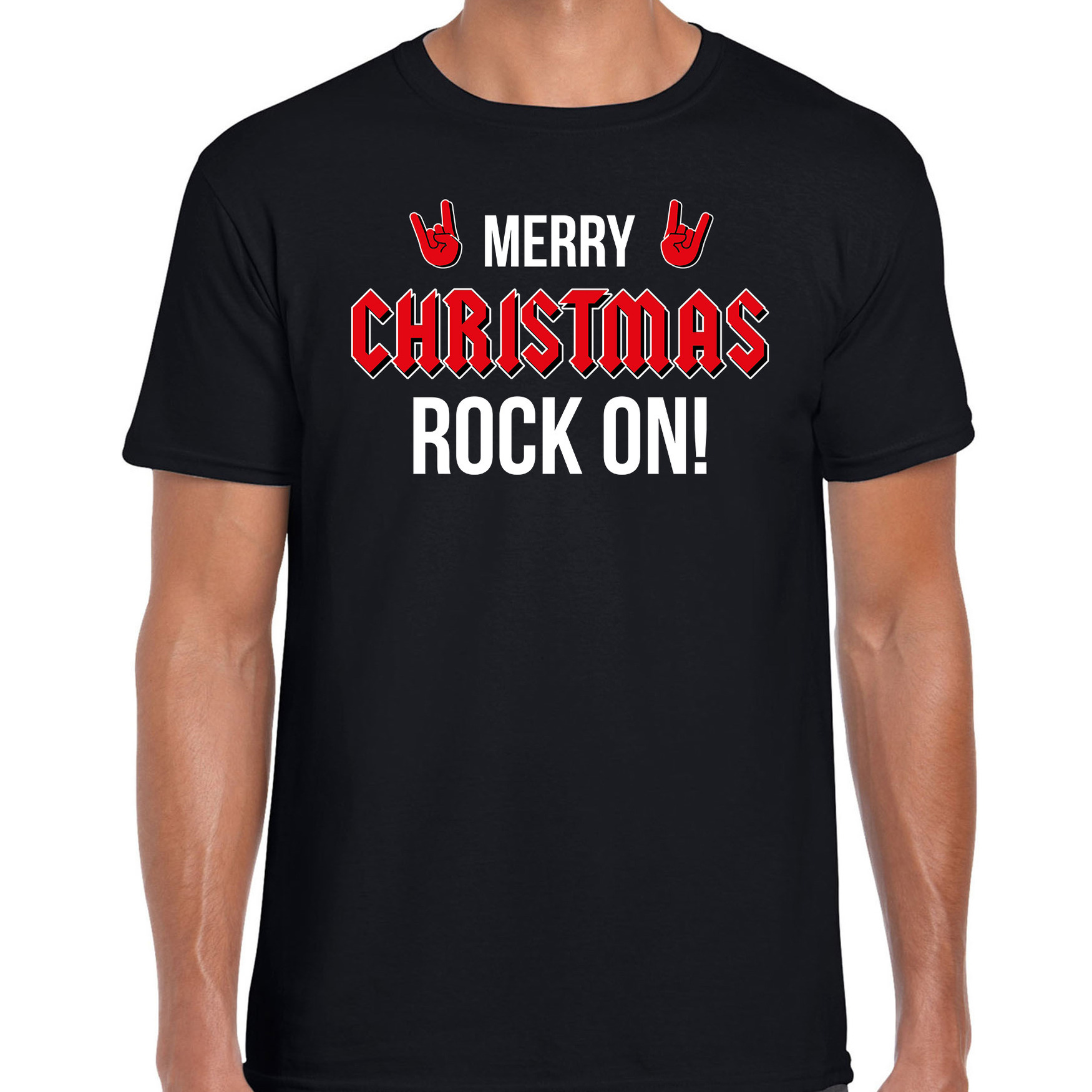 Merry Christmas rock on Kerst t-shirt zwart voor heren