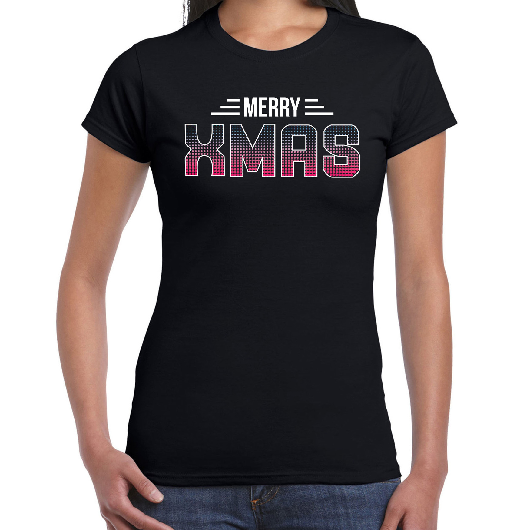 Merry xmas disco Kerst t-shirt zwart voor dames