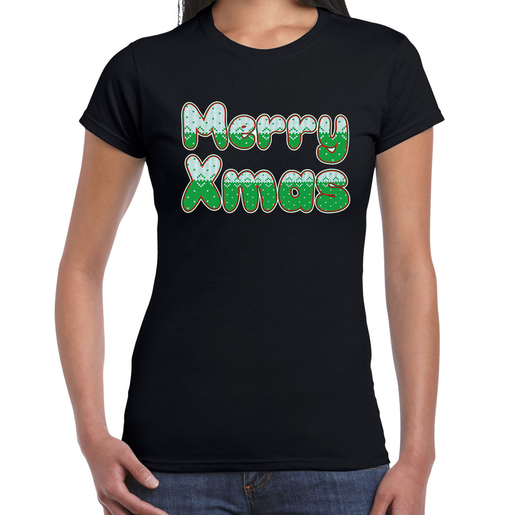 Merry xmas fout Kerst t-shirt zwart voor dames