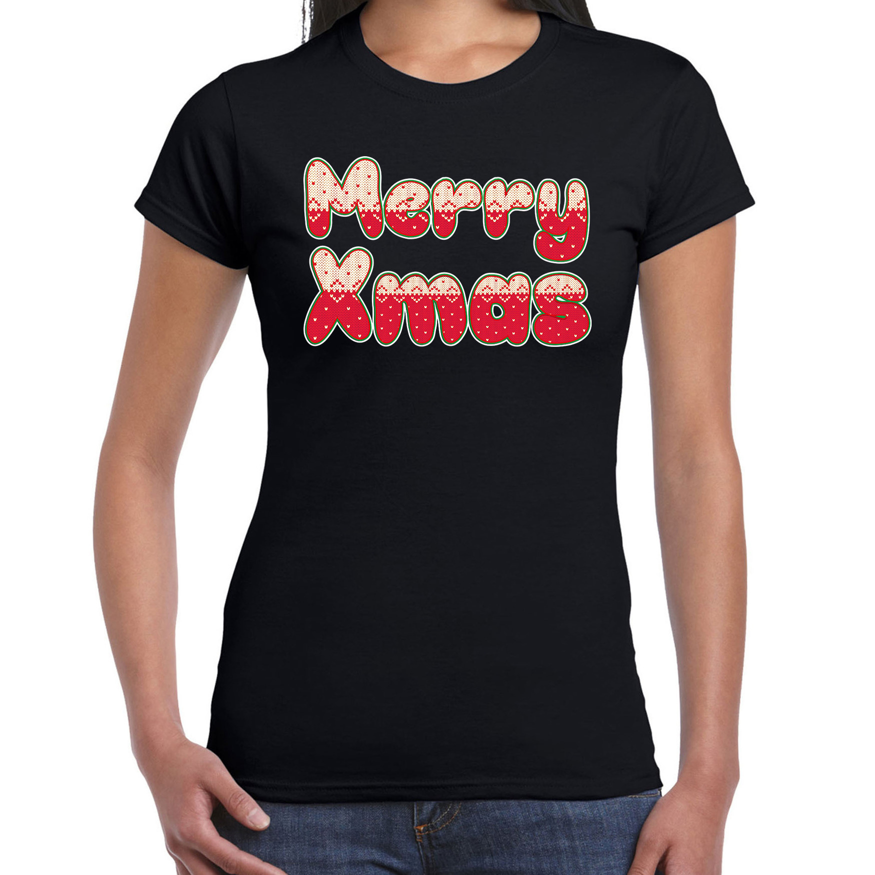Merry xmas fout Kerst t-shirt zwart voor dames