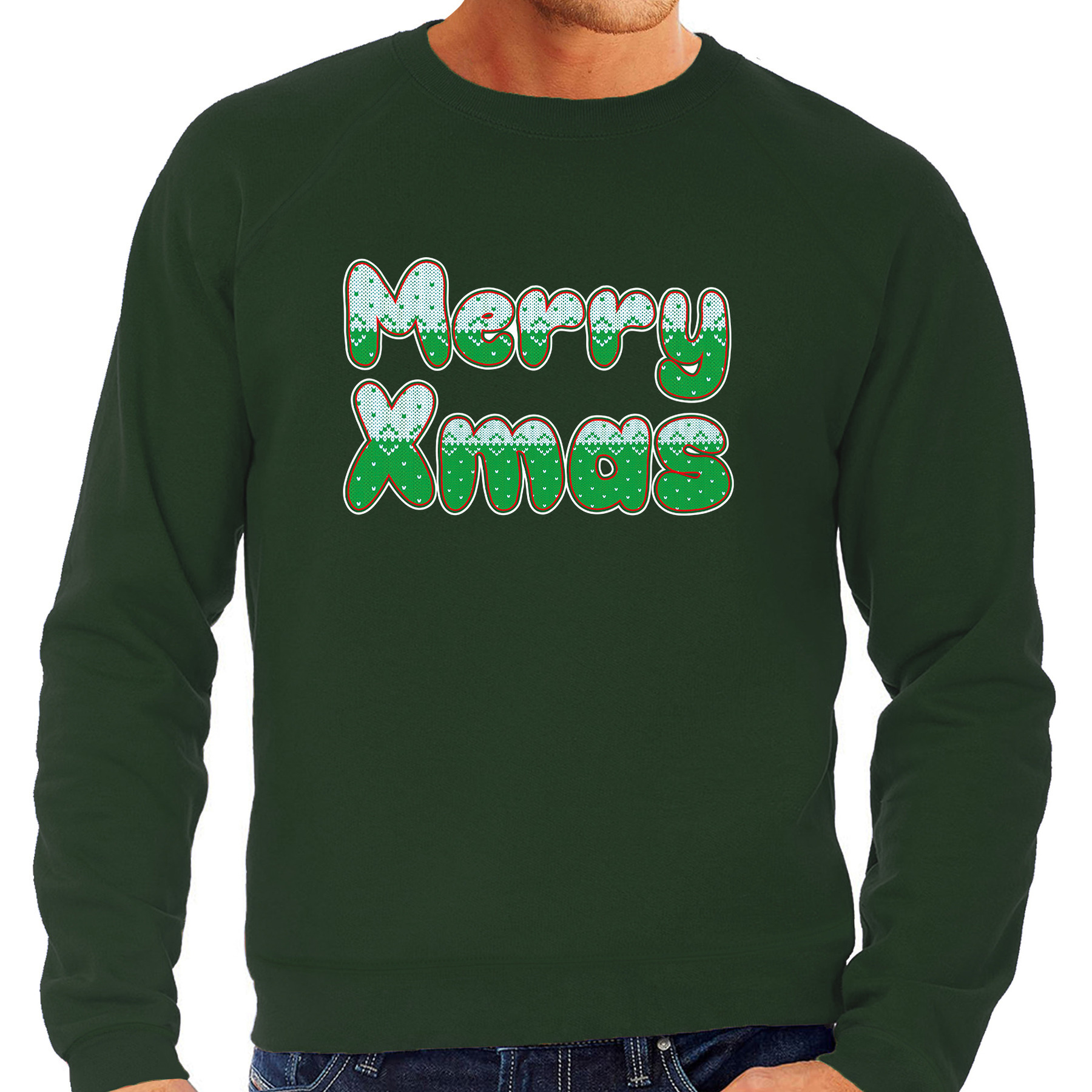 Merry xmas foute Kerstsweater-Kersttrui groen voor heren