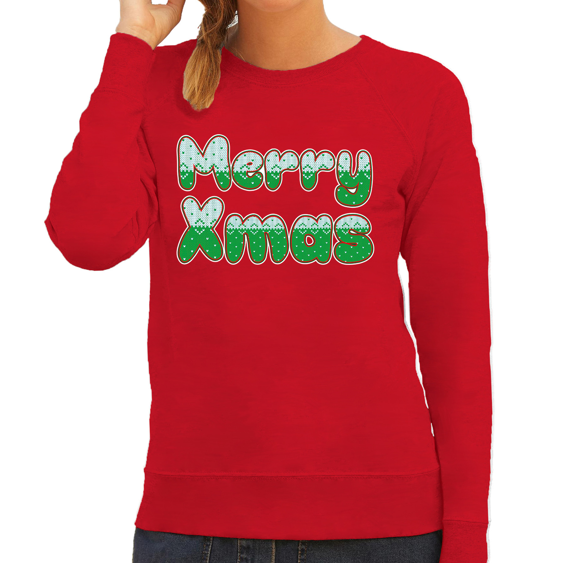 Merry xmas foute Kerstsweater-Kersttrui rood voor dames