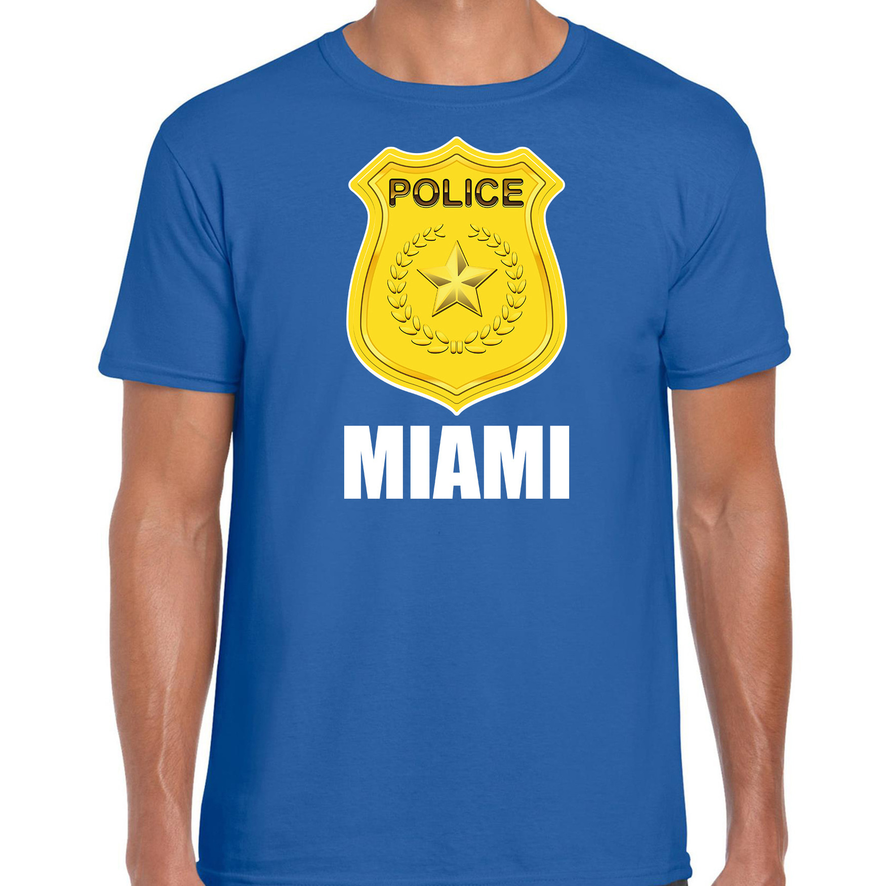 Miami police-politie embleem carnaval t-shirt blauw voor heren
