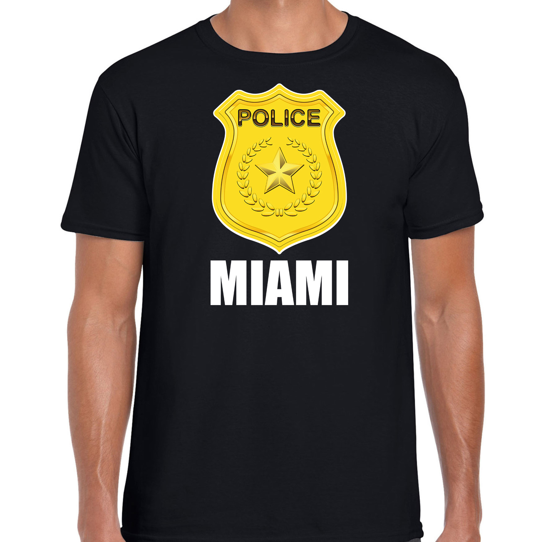 Miami police-politie embleem carnaval t-shirt zwart voor heren