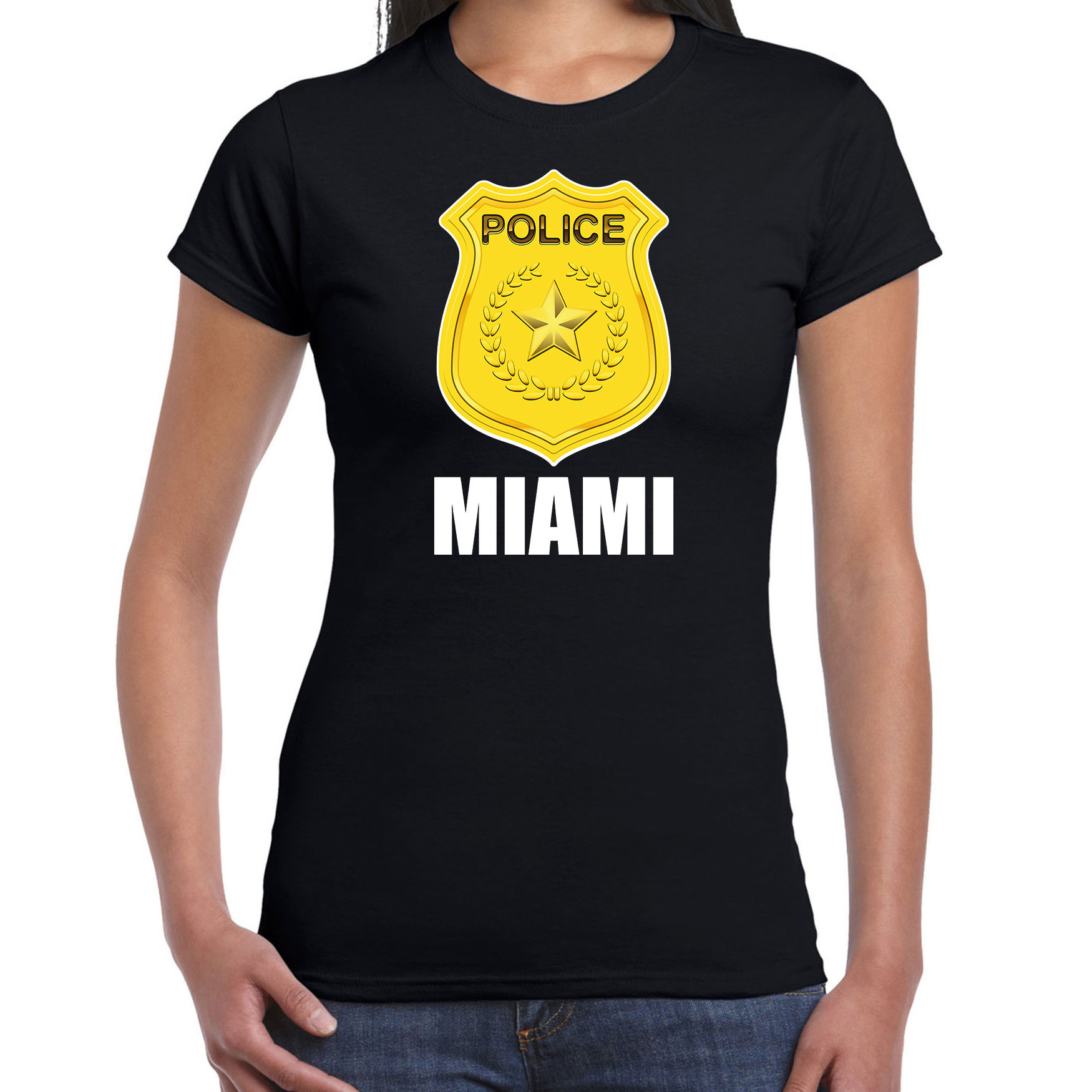 Miami politie-police embleem t-shirt zwart voor dames