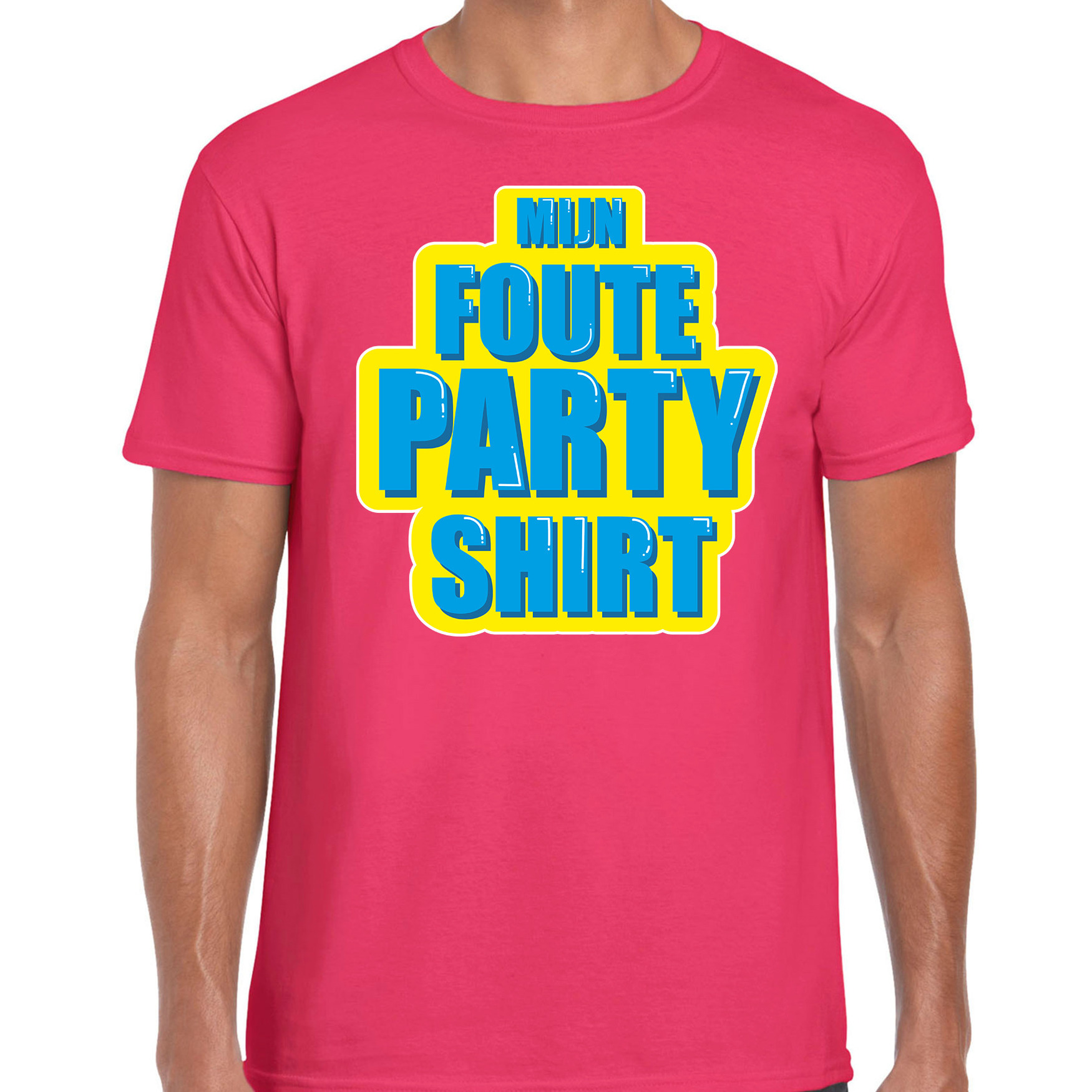 Mijn foute partyshirt fun tekst t-shirt voor heren roze met blauwe opdruk