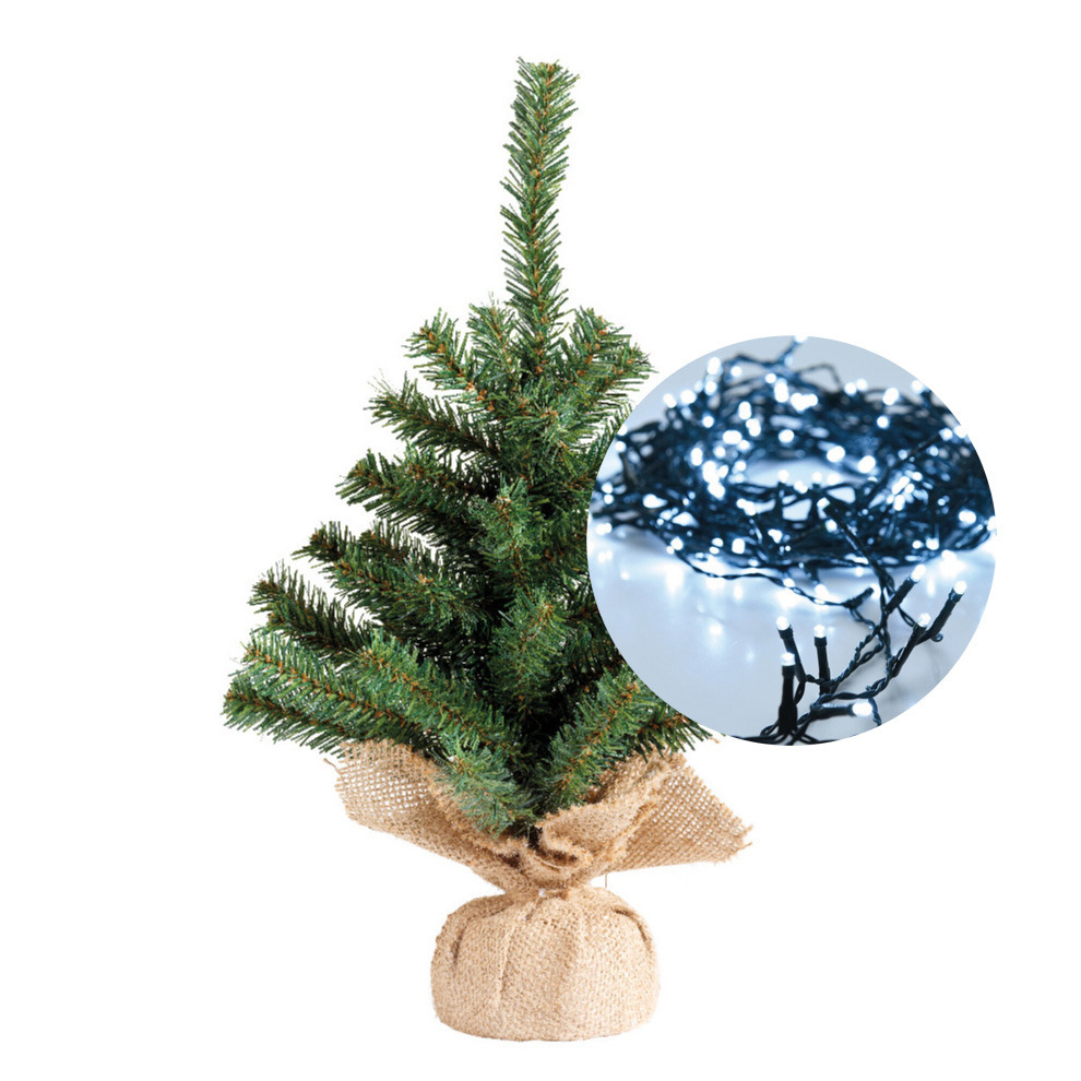 Mini kerstboom 35 cm met kerstverlichting helder wit 300 cm 40 leds