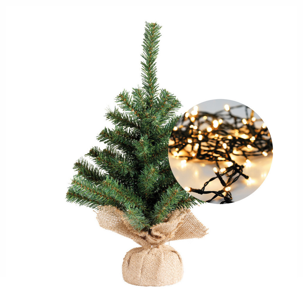 Mini kerstboom 35 cm met kerstverlichting warm wit 300 cm 40 leds