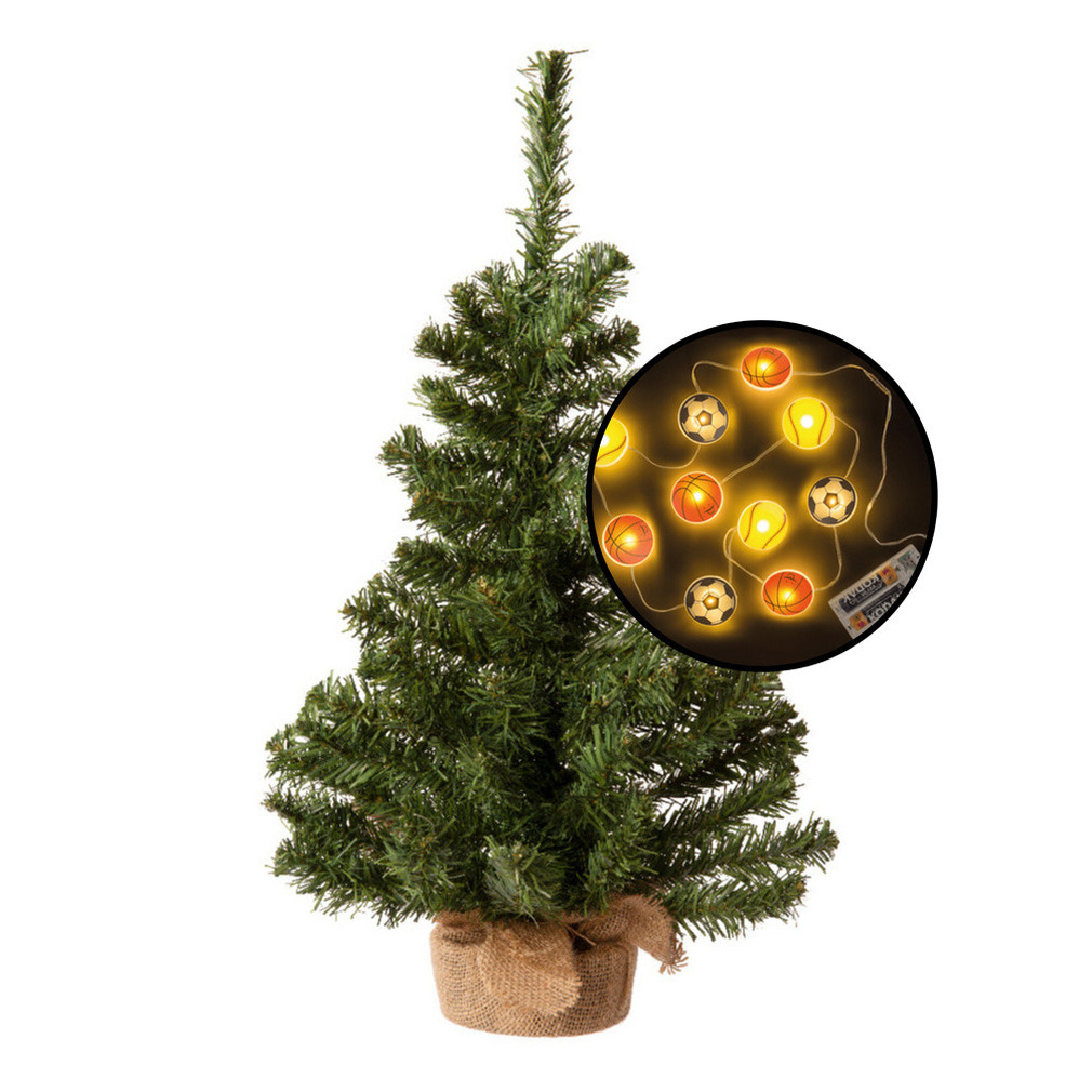Mini kerstboom groen met sport thema verlichting H60 cm