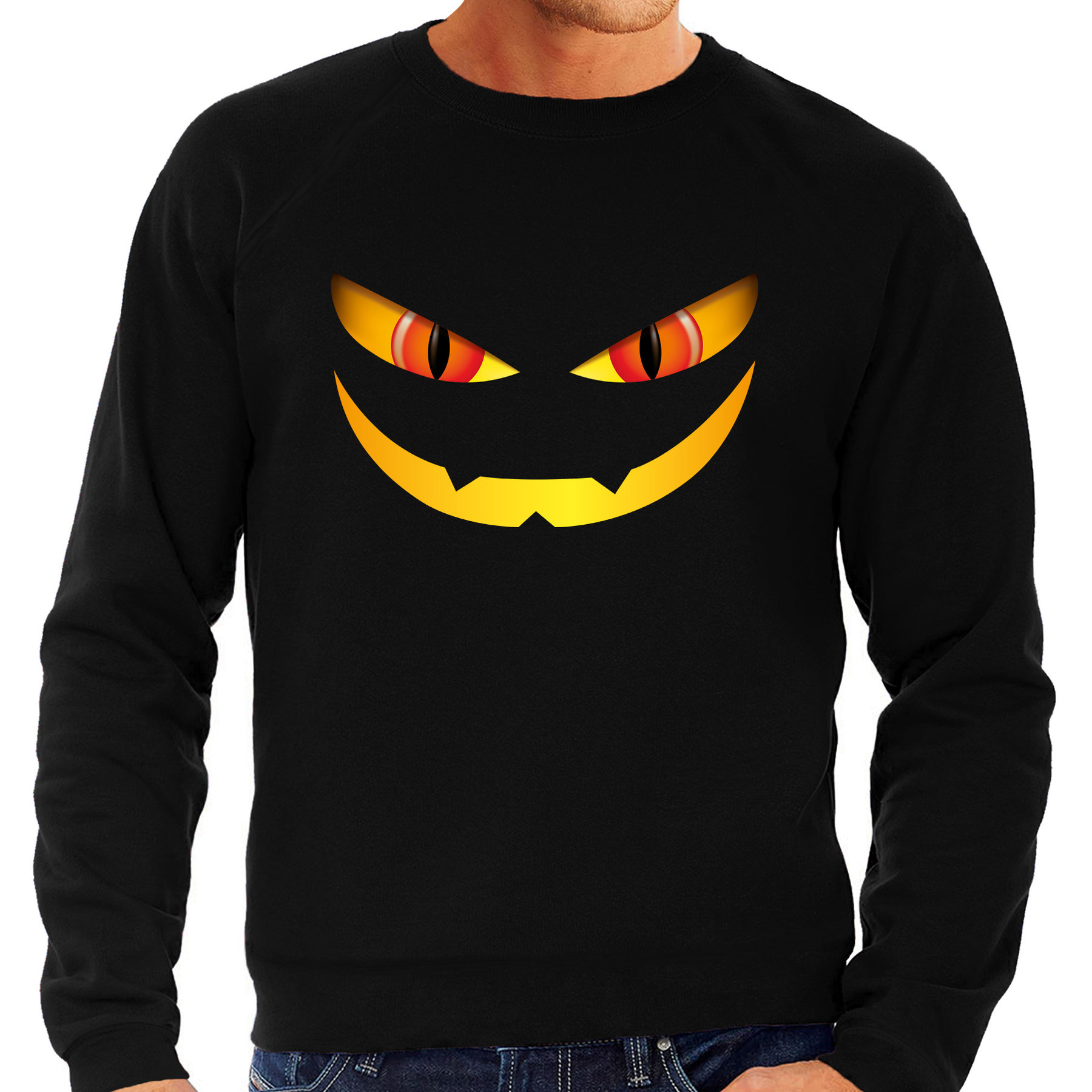 Monster gezicht horror trui zwart voor heren verkleed sweater-kostuum
