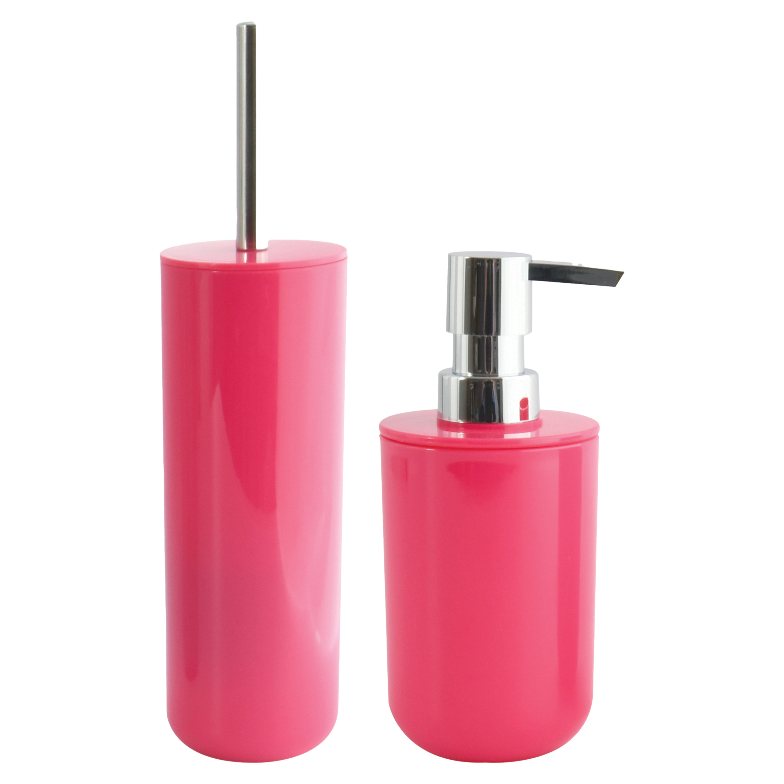 MSV Badkamer accessoires set fuchsia roze zeeppompje-wc-borstel