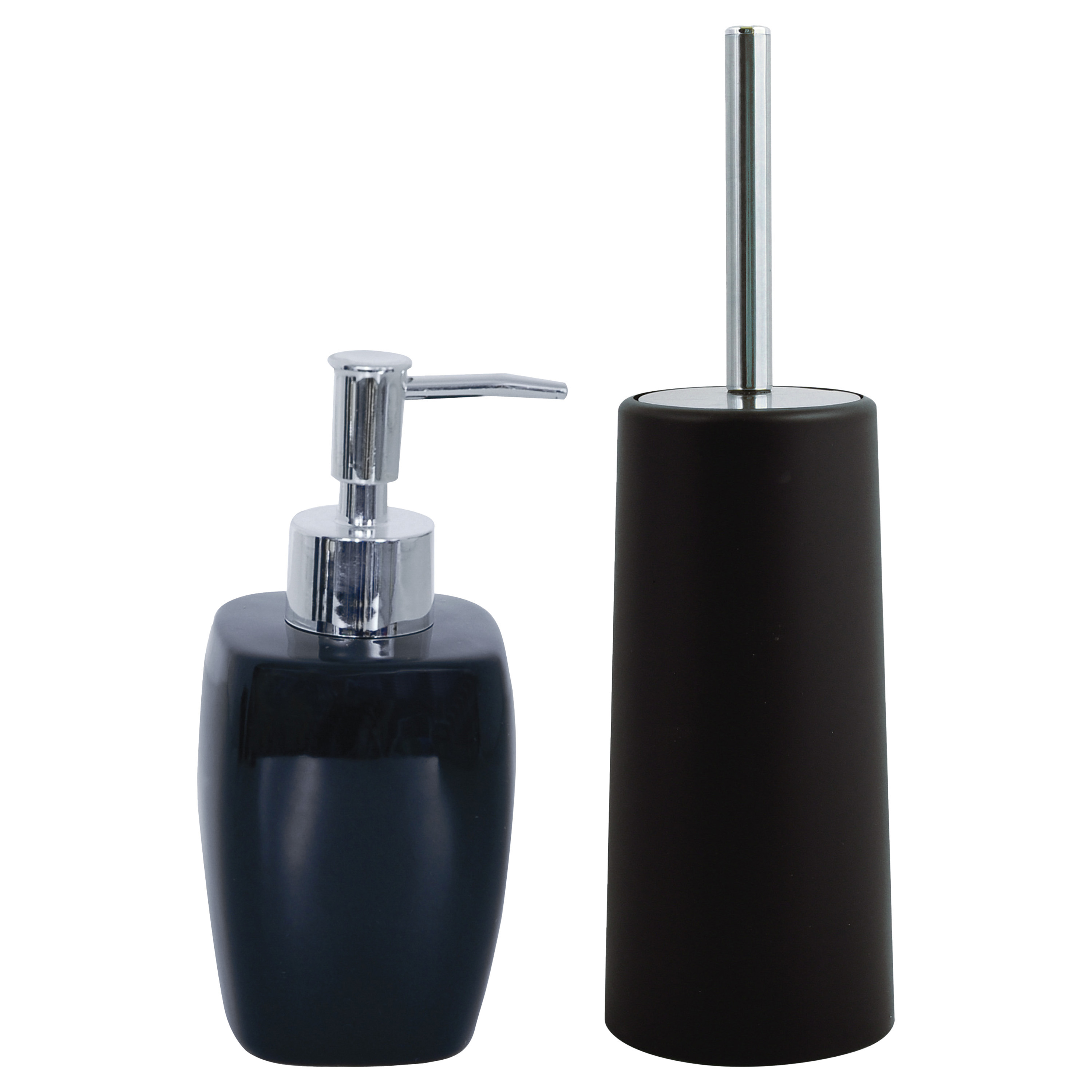 MSV Badkamer accessoires set zwart zeeppompje-wc-borstel