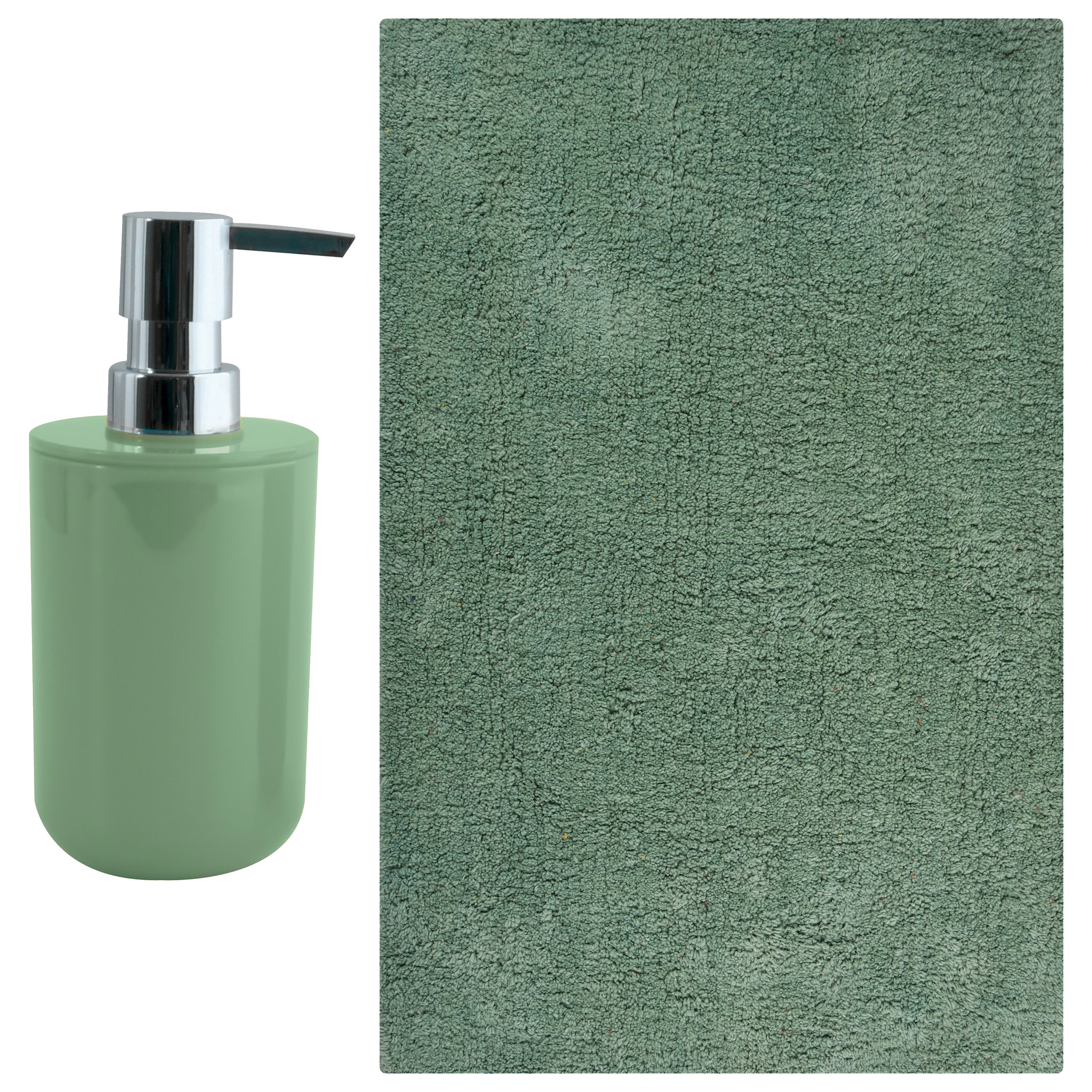 MSV badkamer droogloop mat Napoli 45 x 70 cm met bijpassend zeeppompje groen