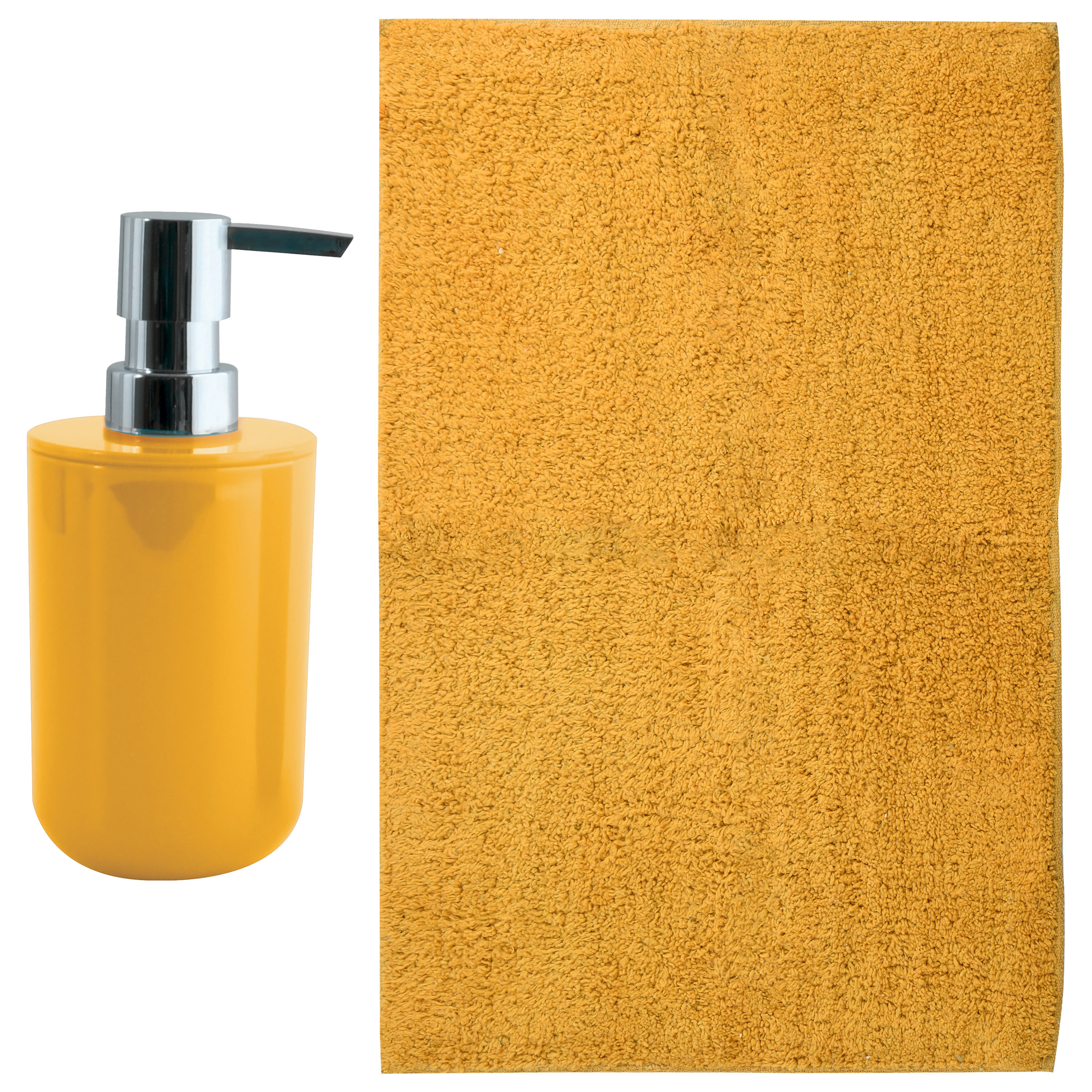 MSV badkamer droogloop mat Napoli 45 x 70 cm met bijpassend zeeppompje saffraan geel