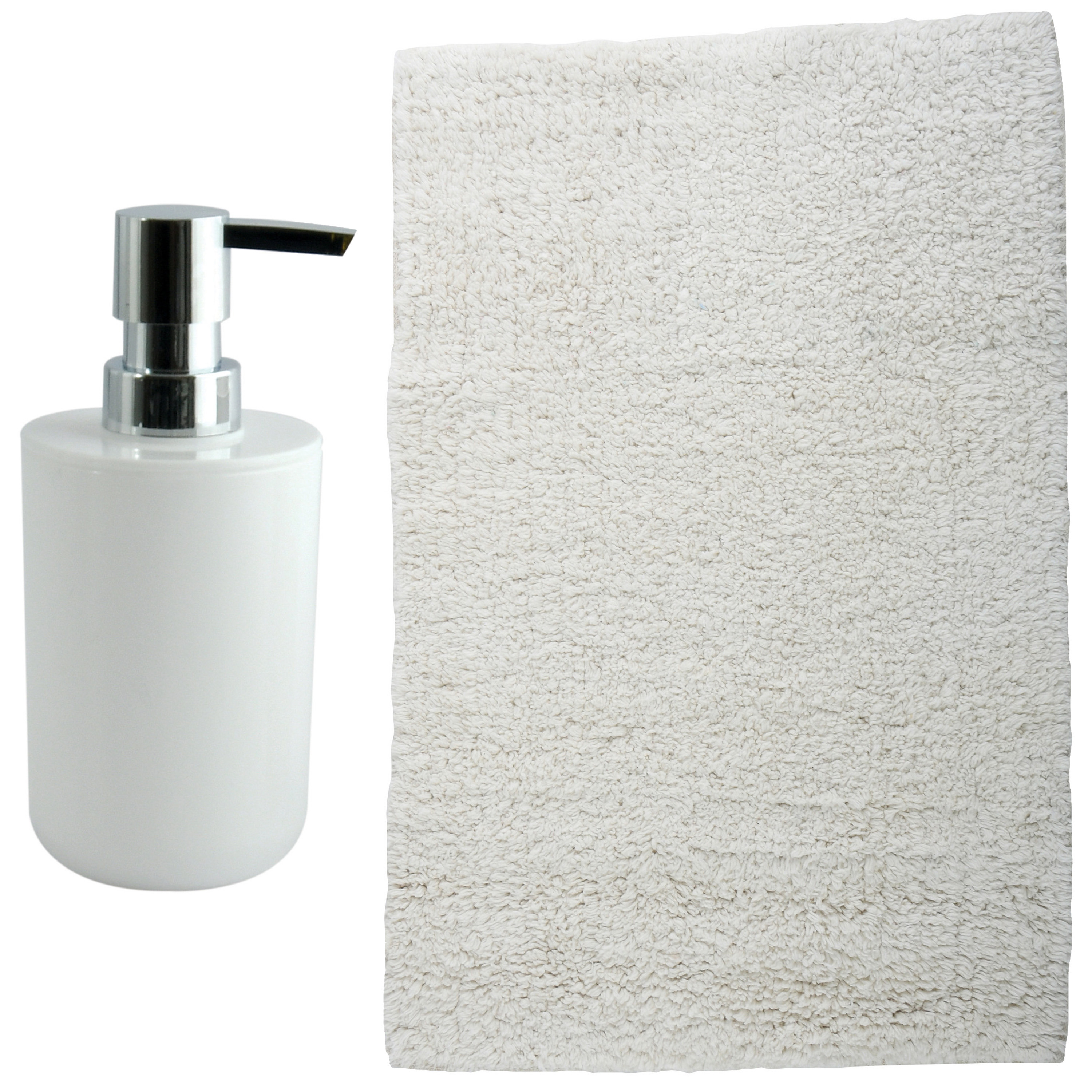 MSV badkamer droogloop mat Napoli 45 x 70 cm met bijpassend zeeppompje wit