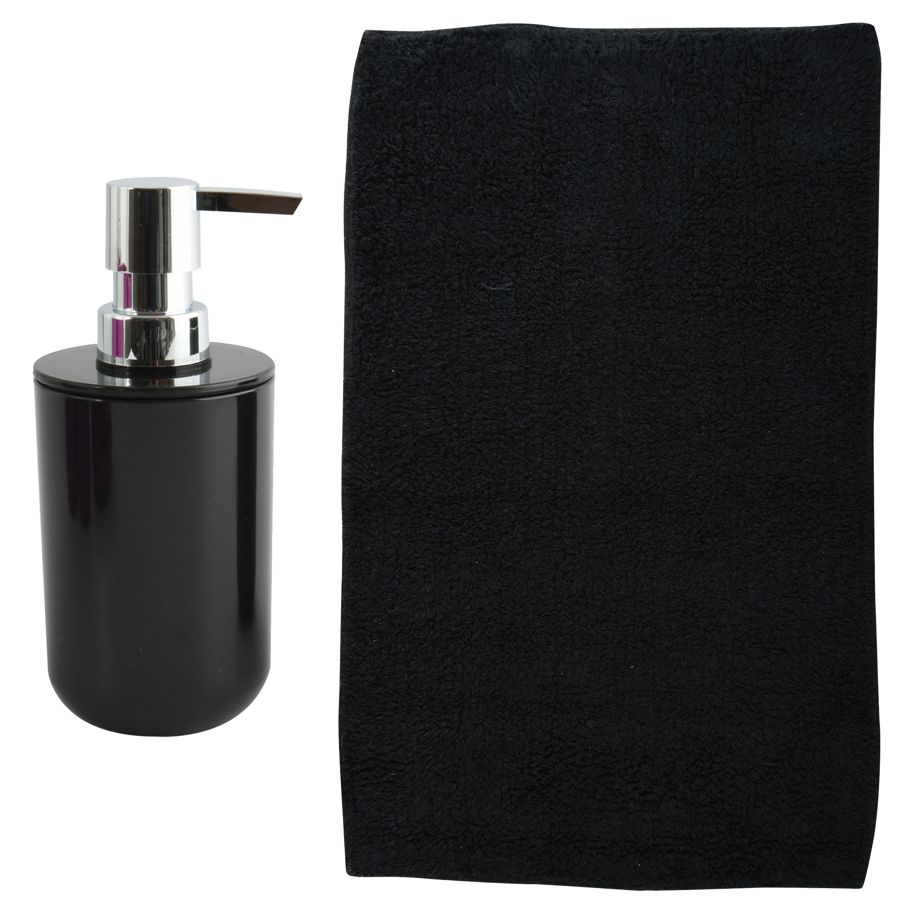 MSV badkamer droogloop mat Napoli 45 x 70 cm met bijpassend zeeppompje zwart