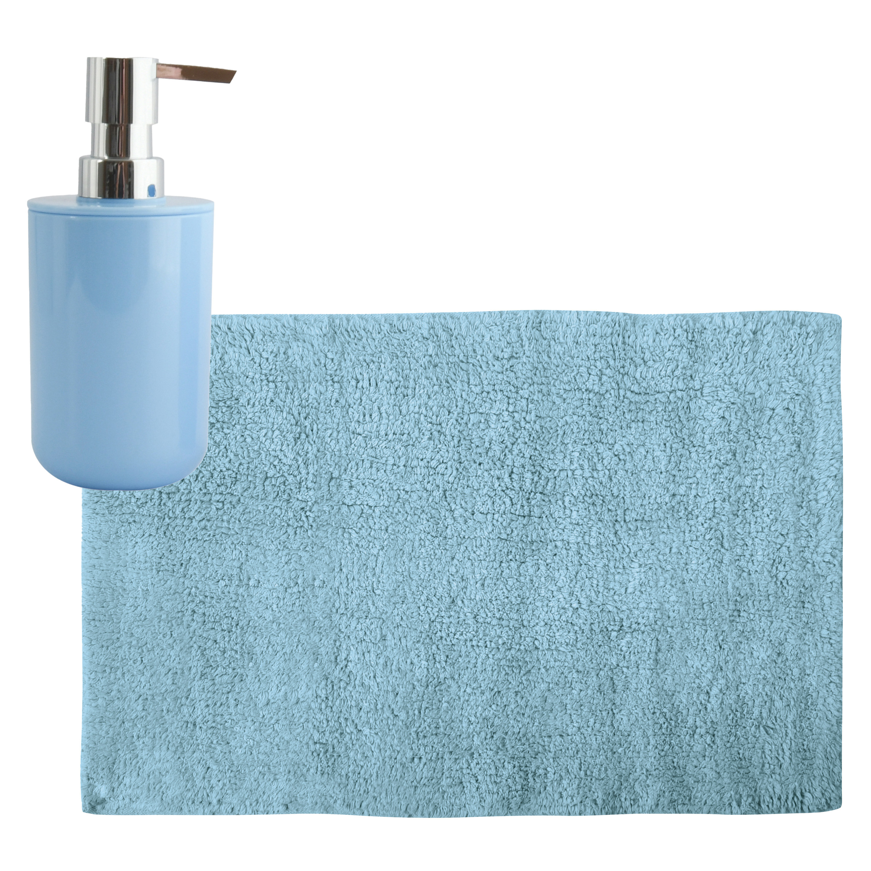 MSV badkamer droogloop mat-tapijt 40 x 60 cm met zelfde kleur zeeppompje 260 ml lichtblauw