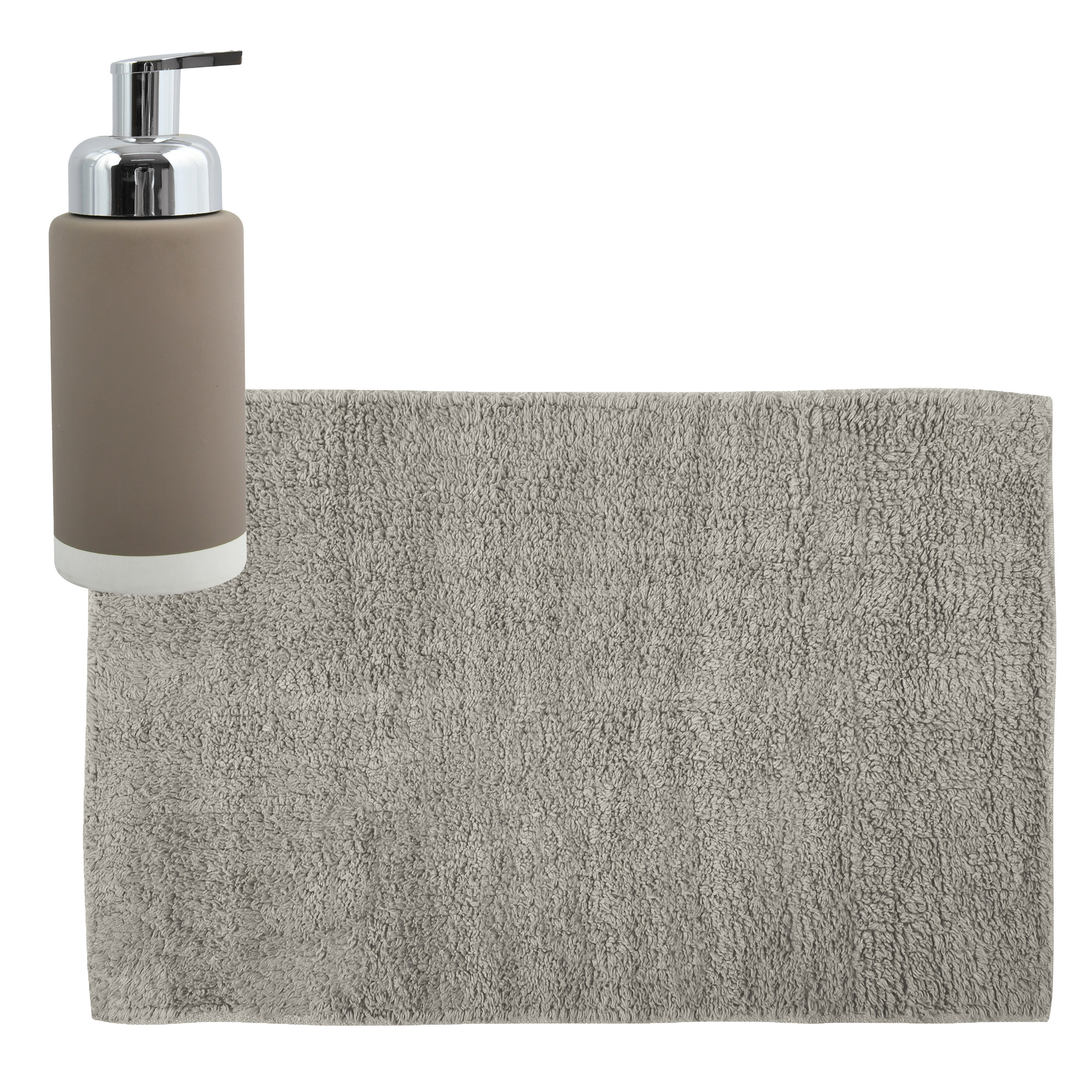 MSV badkamer droogloop mat-tapijt 40 x 60 cm met zelfde kleur zeeppompje 275 ml beige